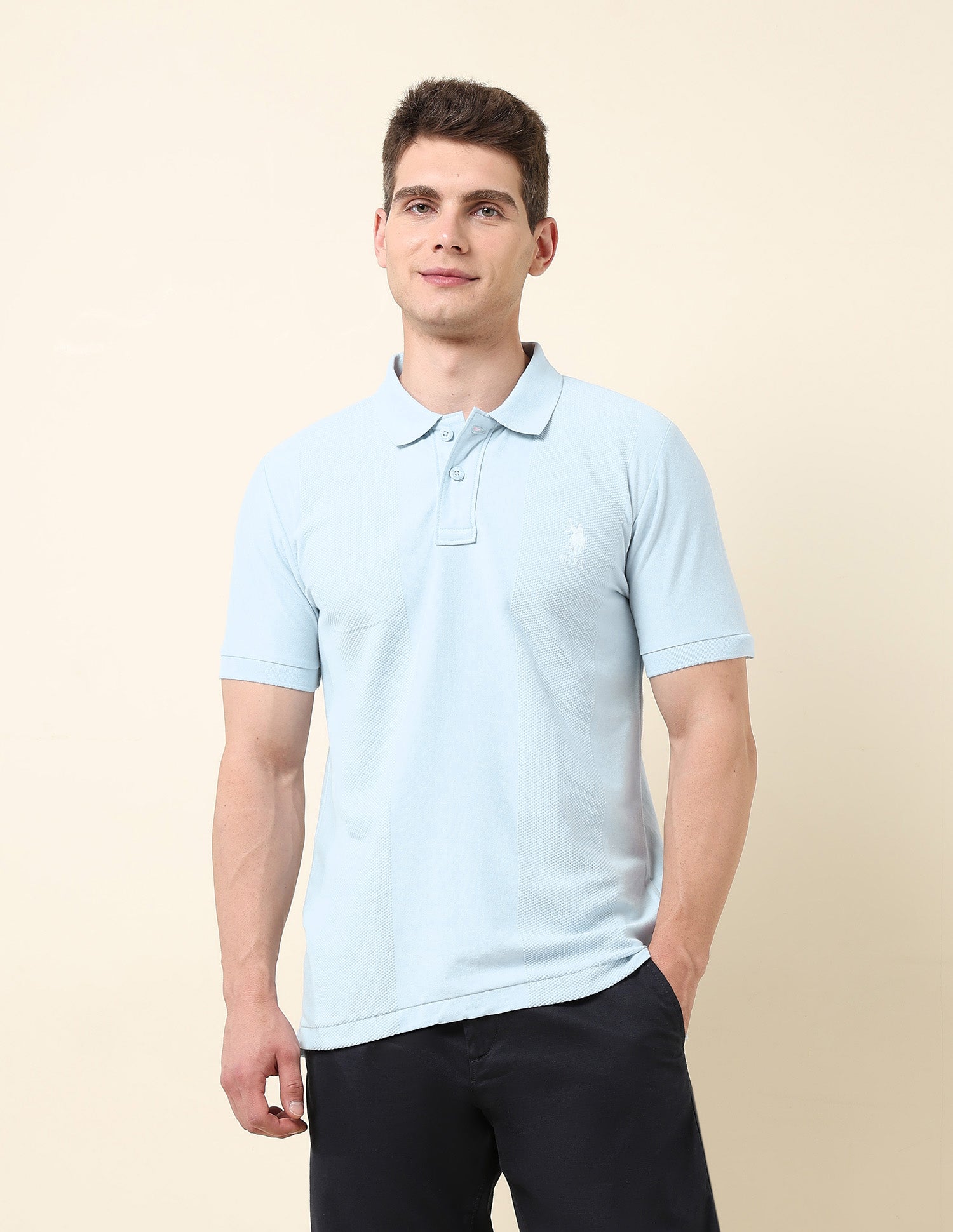 Textured Classic Polo Shirt Light Blue - U.S. Polo Assn. India | Large