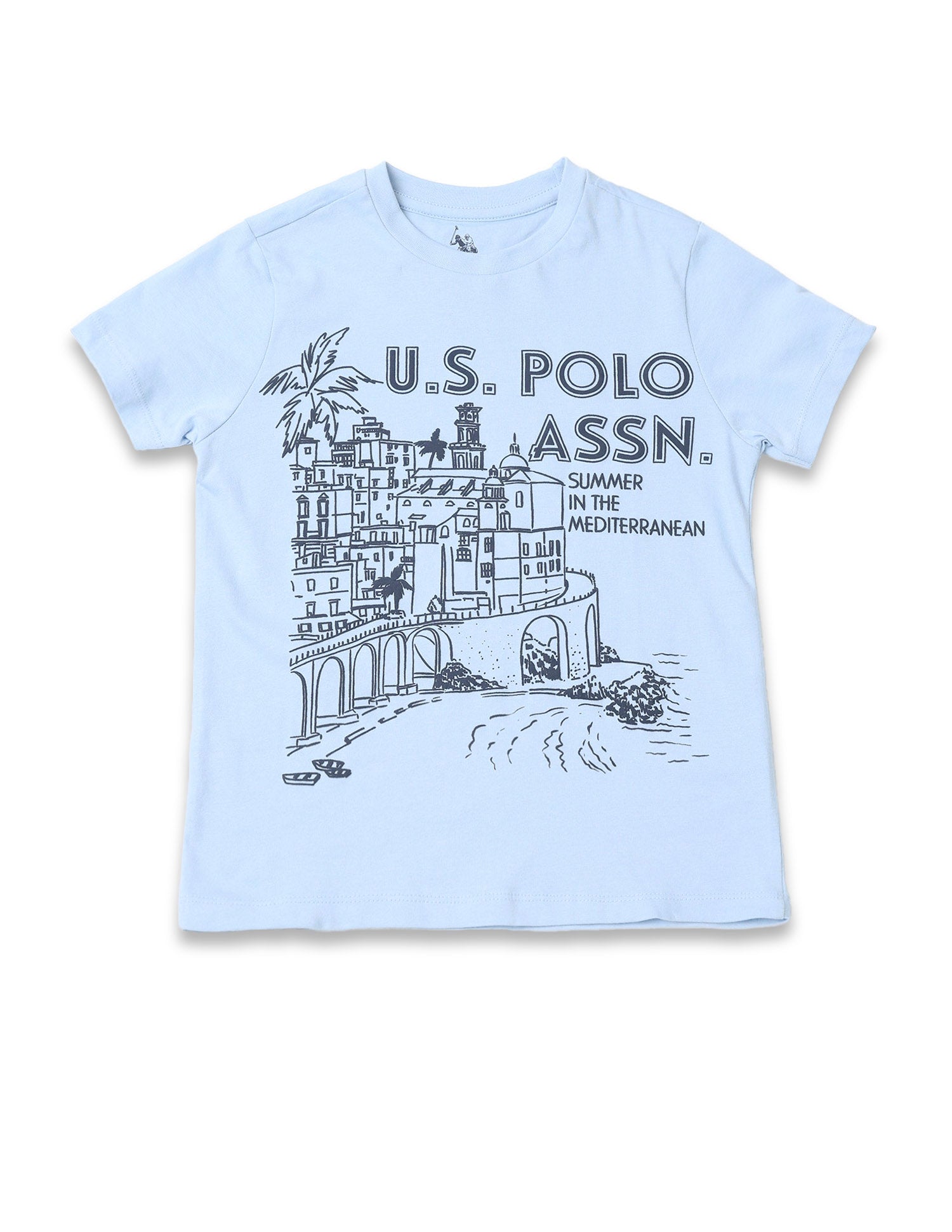 Boys Brand Printed Regular Fit T-Shirt Light Blue - U.S. POLO ASSN. | Large