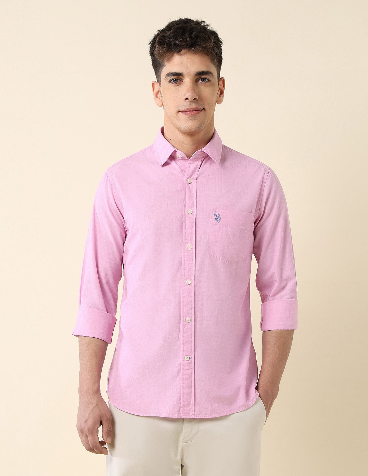 Tailored Fit Fil-à-Fil Shirt Pink - U.S. Polo Assn. India | Large