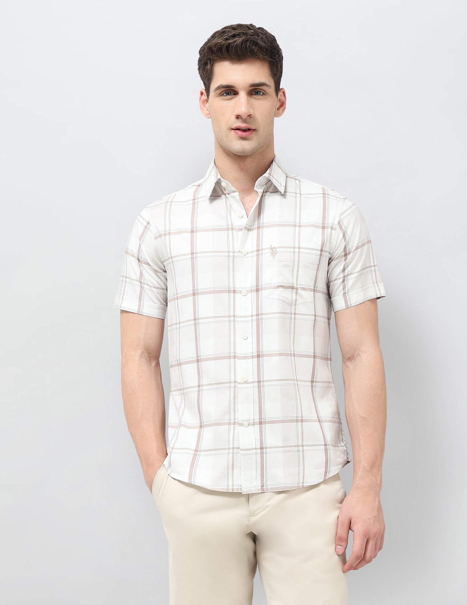 Grid Tattersall Checked Twill Shirt Beige - U.S. POLO ASSN. | Large