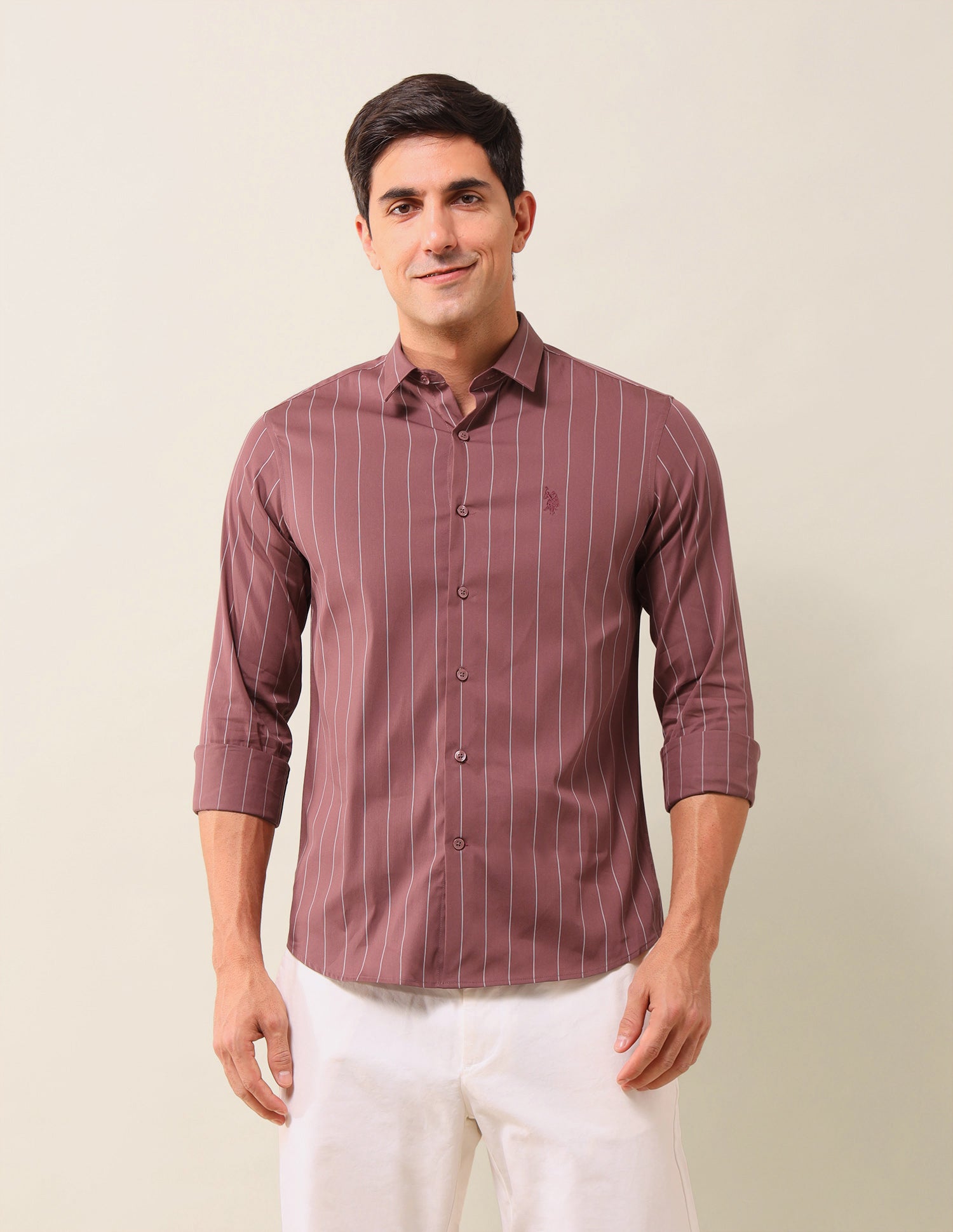 Vertical Striped Tailored Fit Shirt Dark Pink - U.S. Polo Assn. India | Large