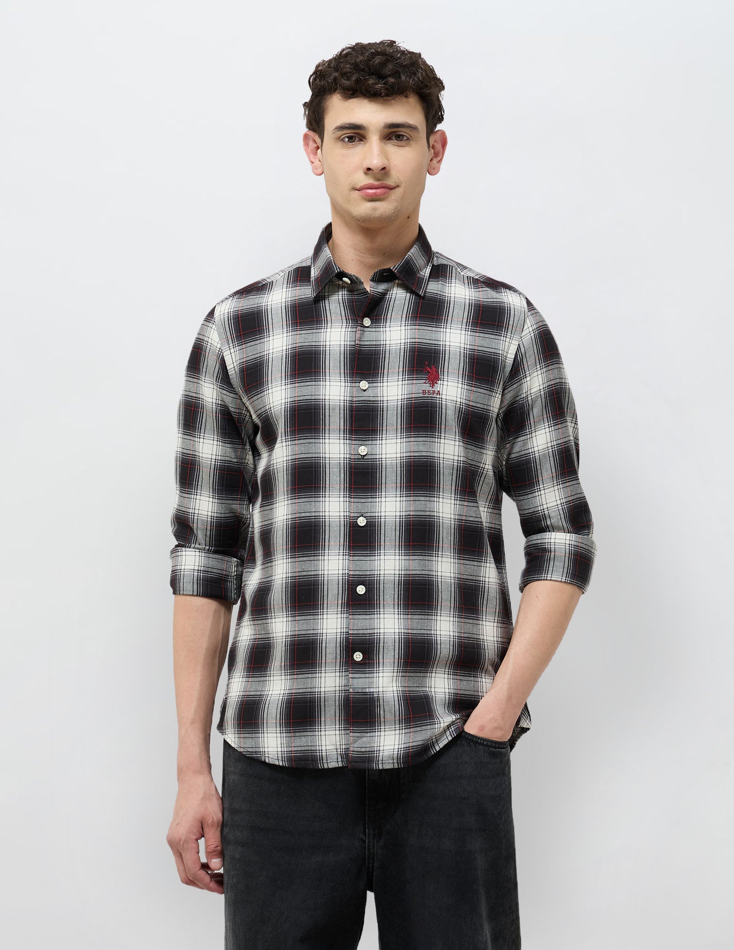 Tartan Checked Regular Fit Shirt Black - U.S. POLO ASSN. | Large