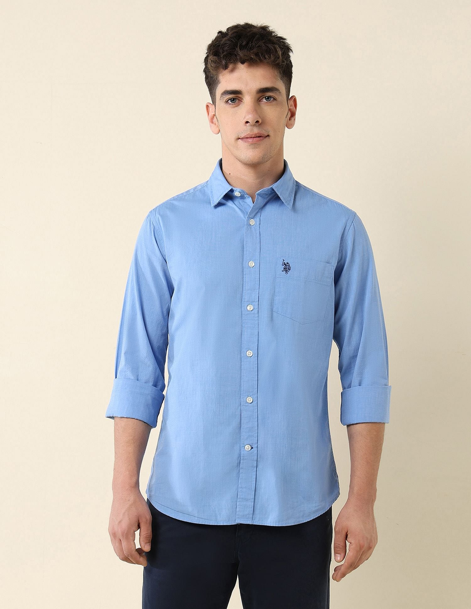 Tailored Fit Fil-à-Fil Shirt Blue - U.S. Polo Assn. India | Large