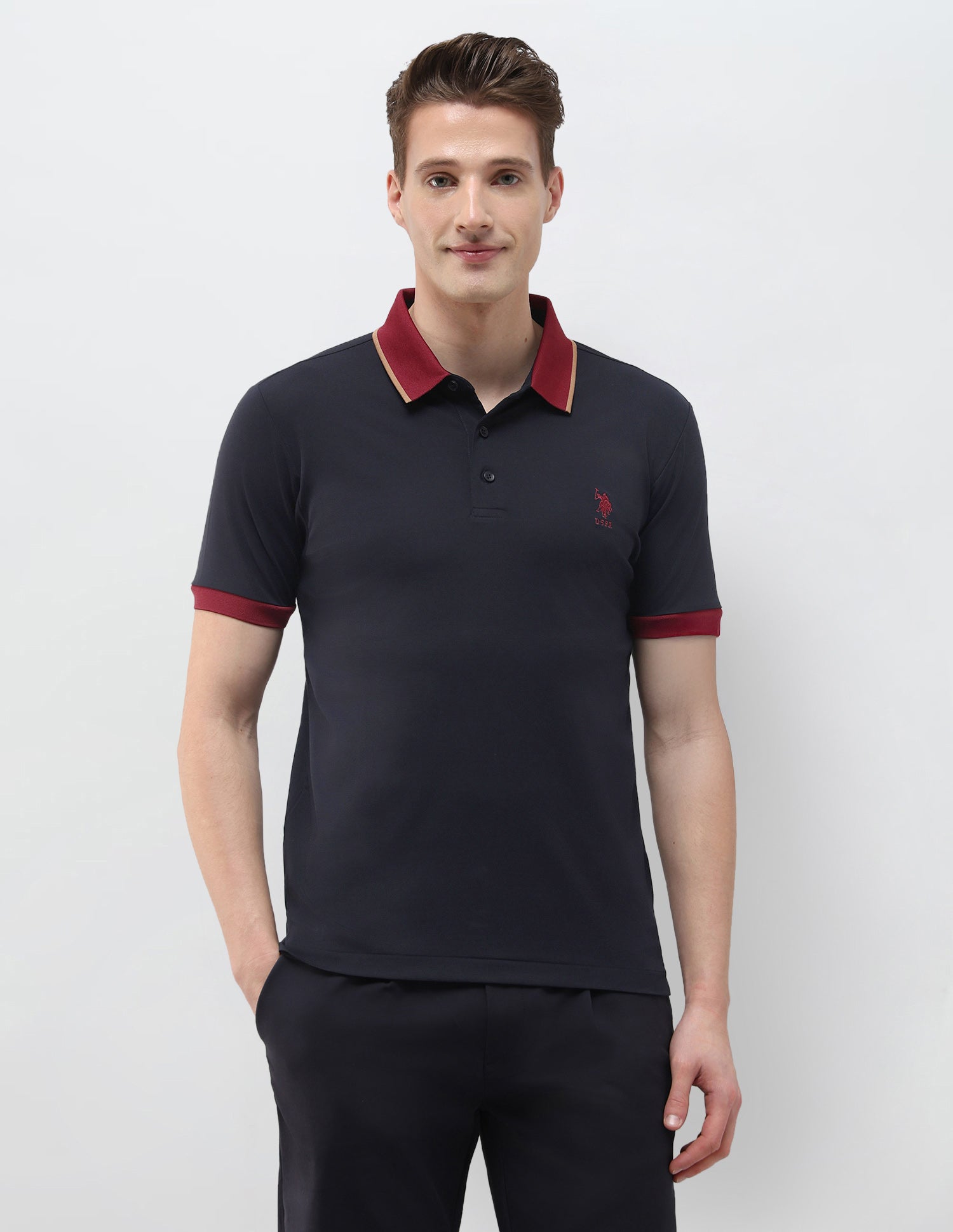 Solid Slim Fit Polo Shirt Navy - U.S. Polo Assn. India | Large