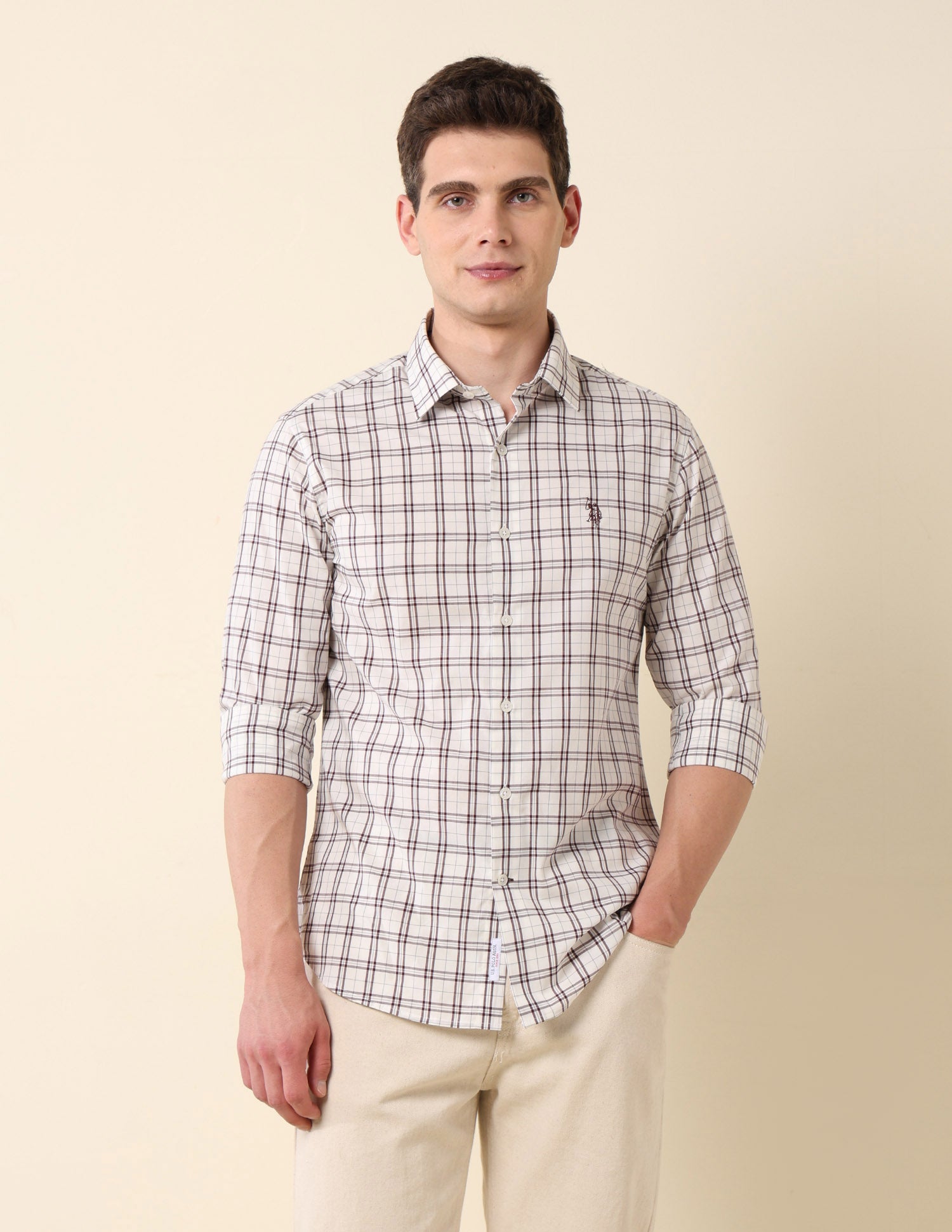 Grid Tattersall Checked Tailored Fit Shirt Maroon - U.S. Polo Assn. India | Large