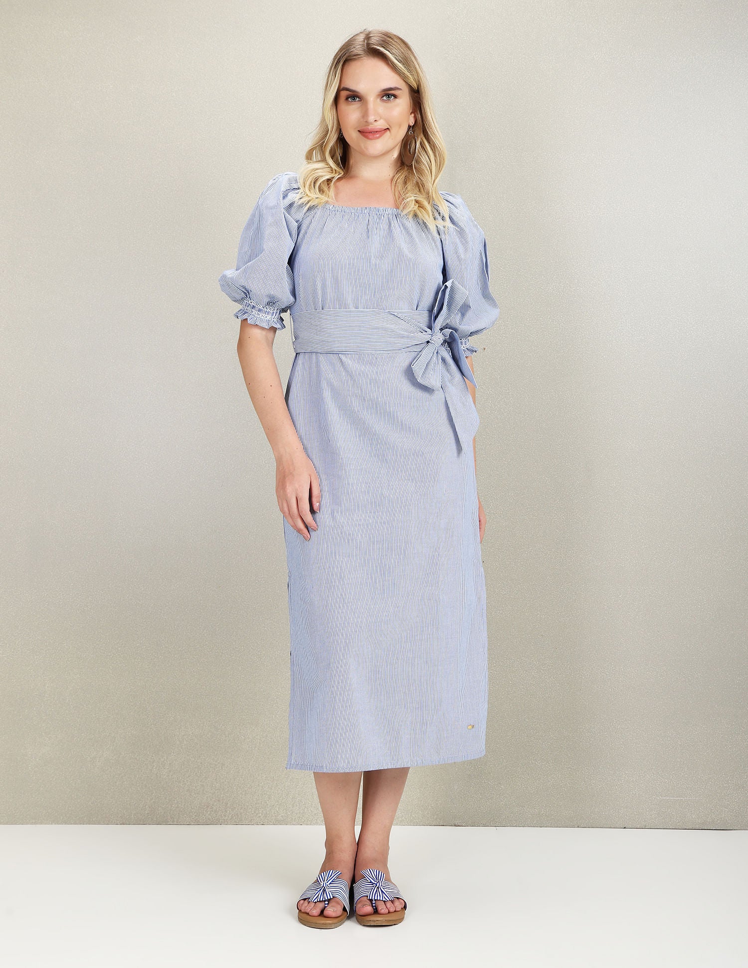 Square Neck Tie Up Midi Dress Blue - U.S. Polo Assn. India | Large