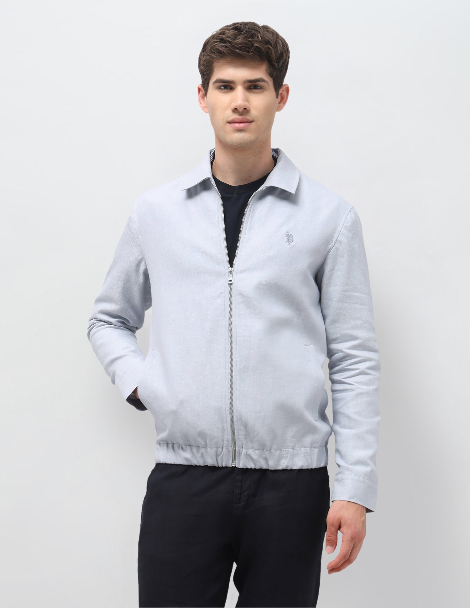 Regular Fit Solid Jacket Light Grey - U.S. Polo Assn. India | Large