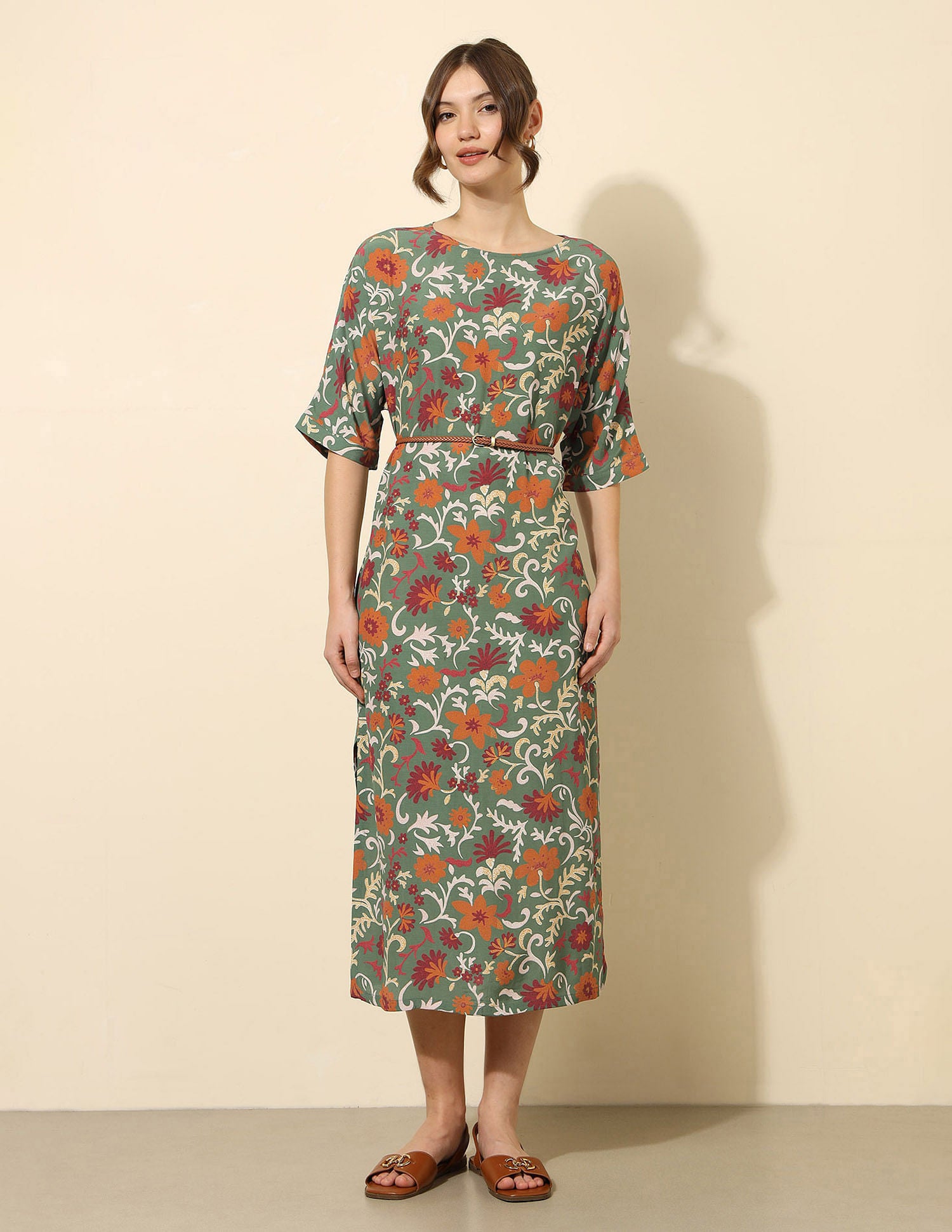 Floral Printed A-Line Midi Dress Multi-colour - U.S. Polo Assn. India | Large