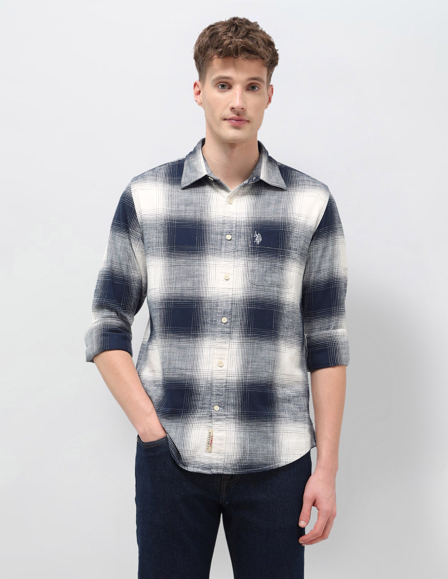 Tartan Checked Slim Fit Shirt Navy - U.S. POLO ASSN. | Large