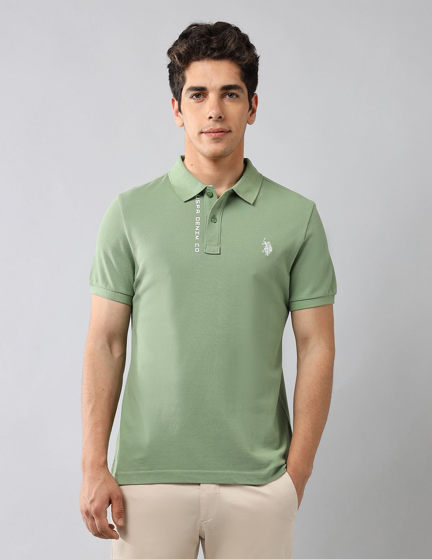 Brand Printed Muscle Fit Polo Shirt Green - U.S. POLO ASSN. | Large
