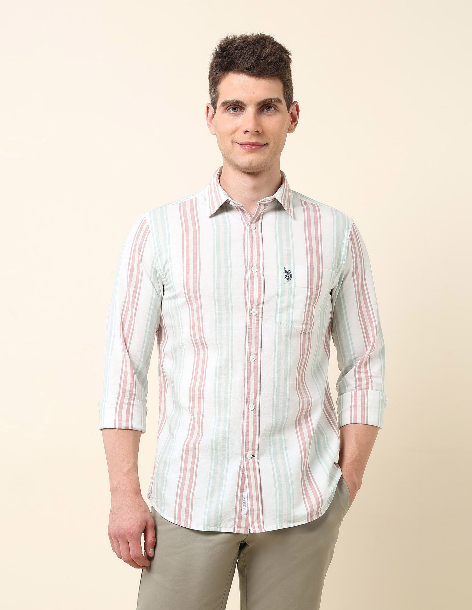 Vertical Striped Tailored Fit Shirt Pink - U.S. Polo Assn. India | Large