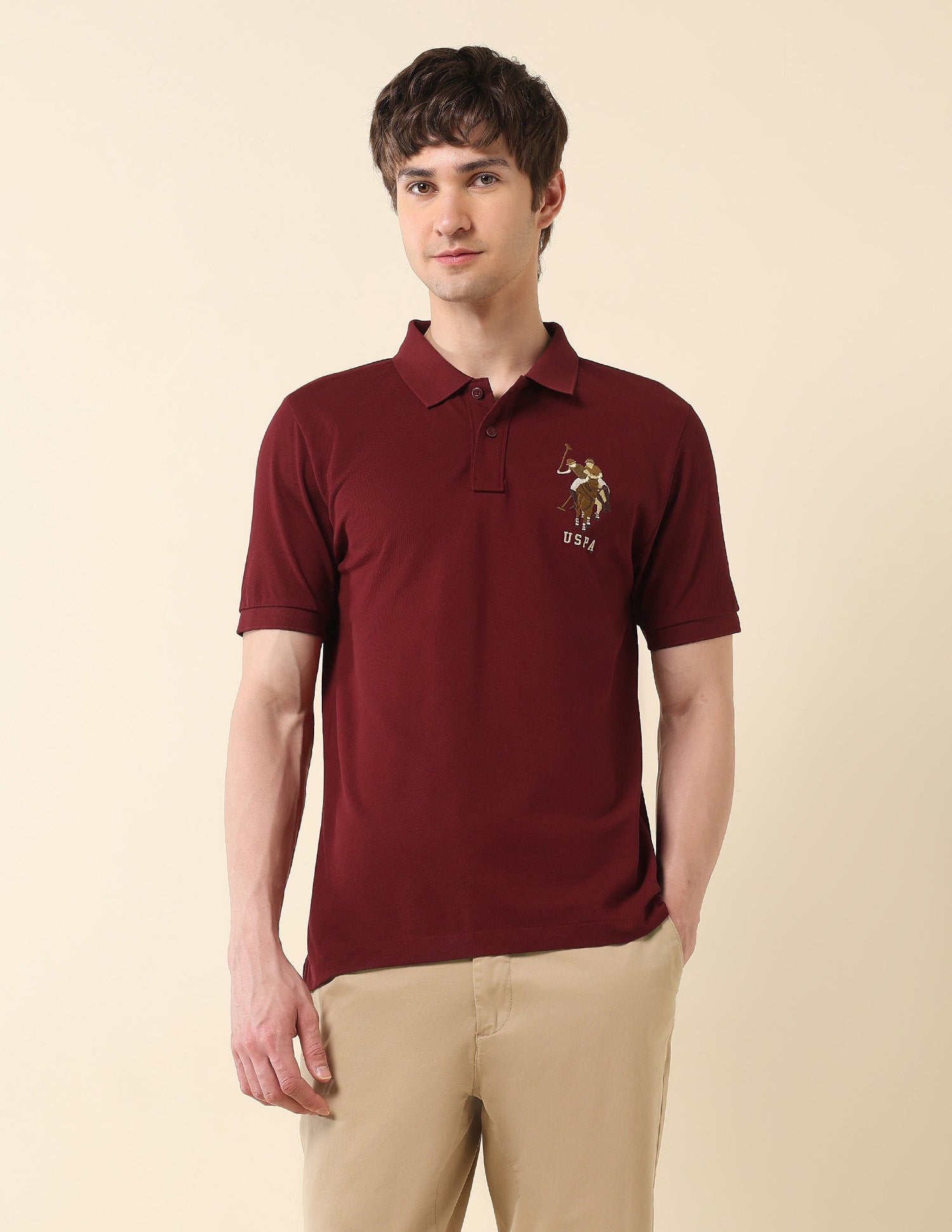 Brand Embroidered Modern Monochrome Polo Shirt Maroon - U.S. Polo Assn. India | Large