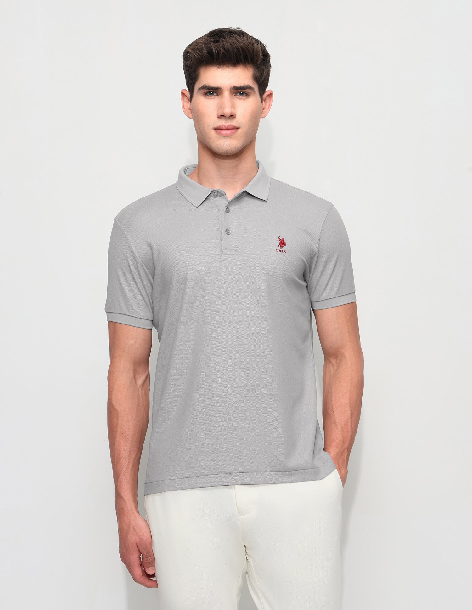 Solid Slim Fit Polo Shirt Grey - U.S. Polo Assn. India | Large