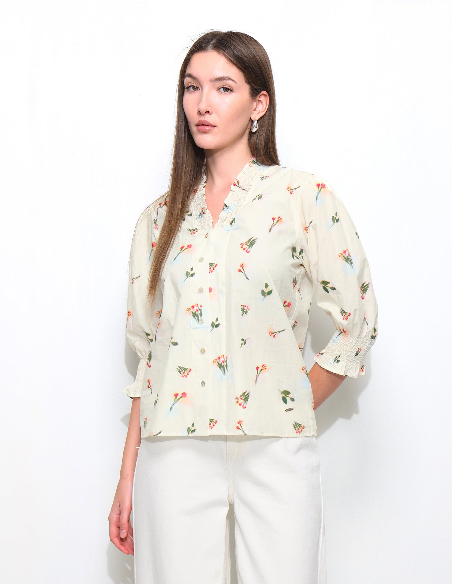 Smocking Floral Printed Top Off White - U.S. Polo Assn. India | Large