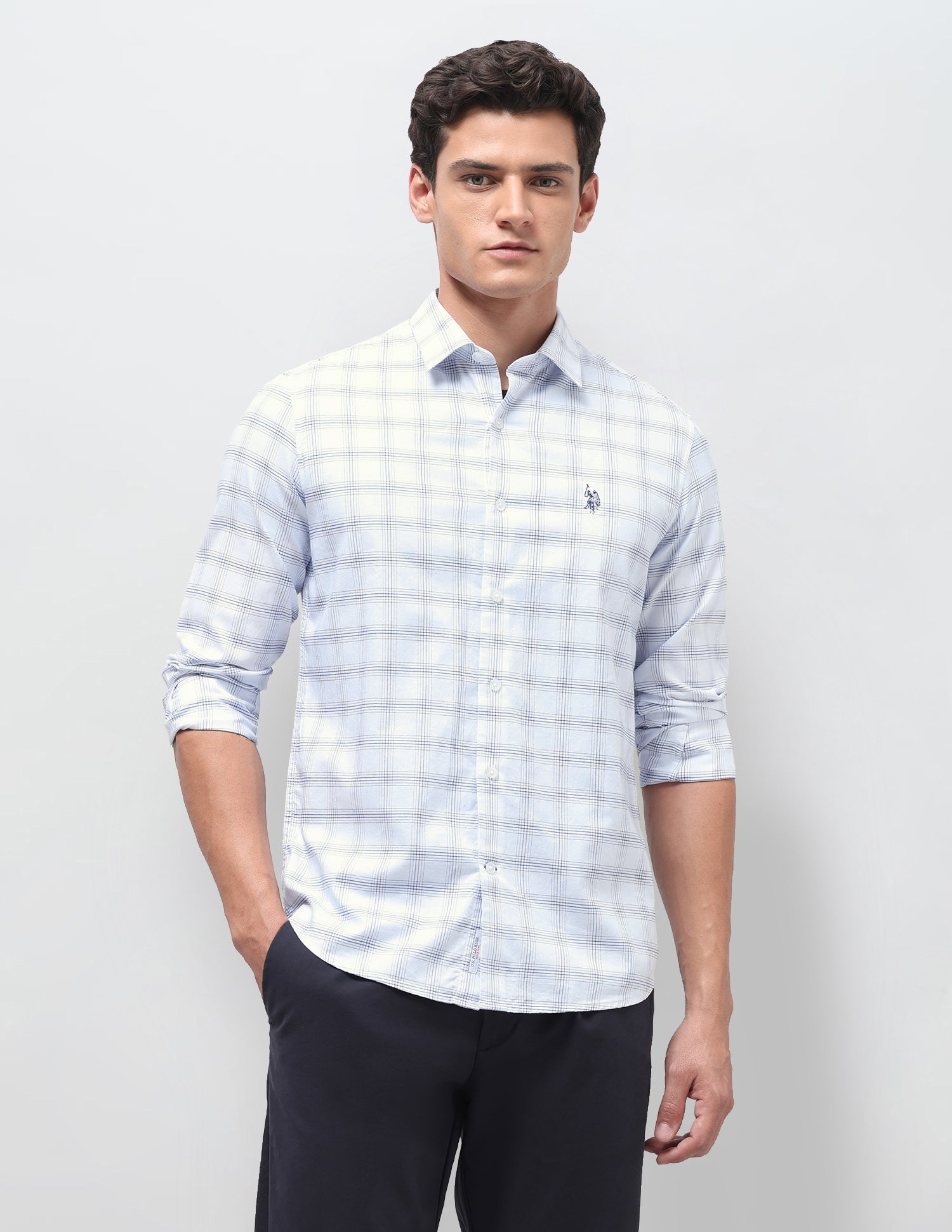 Dobby Regular Fit Shirt Blue - U.S. Polo Assn. India | Large