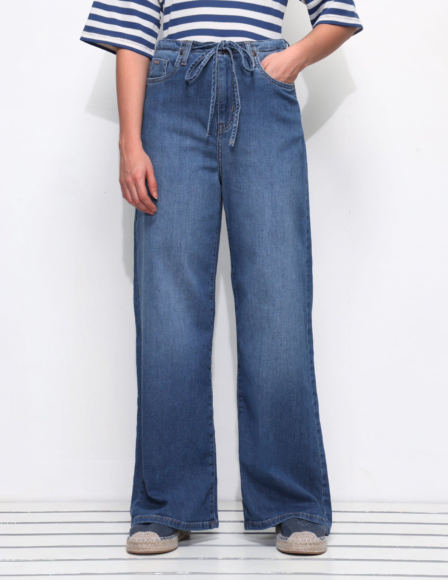 High Rise Baggy Fit Tie Up Jeans Blue - U.S. Polo Assn. India | Large