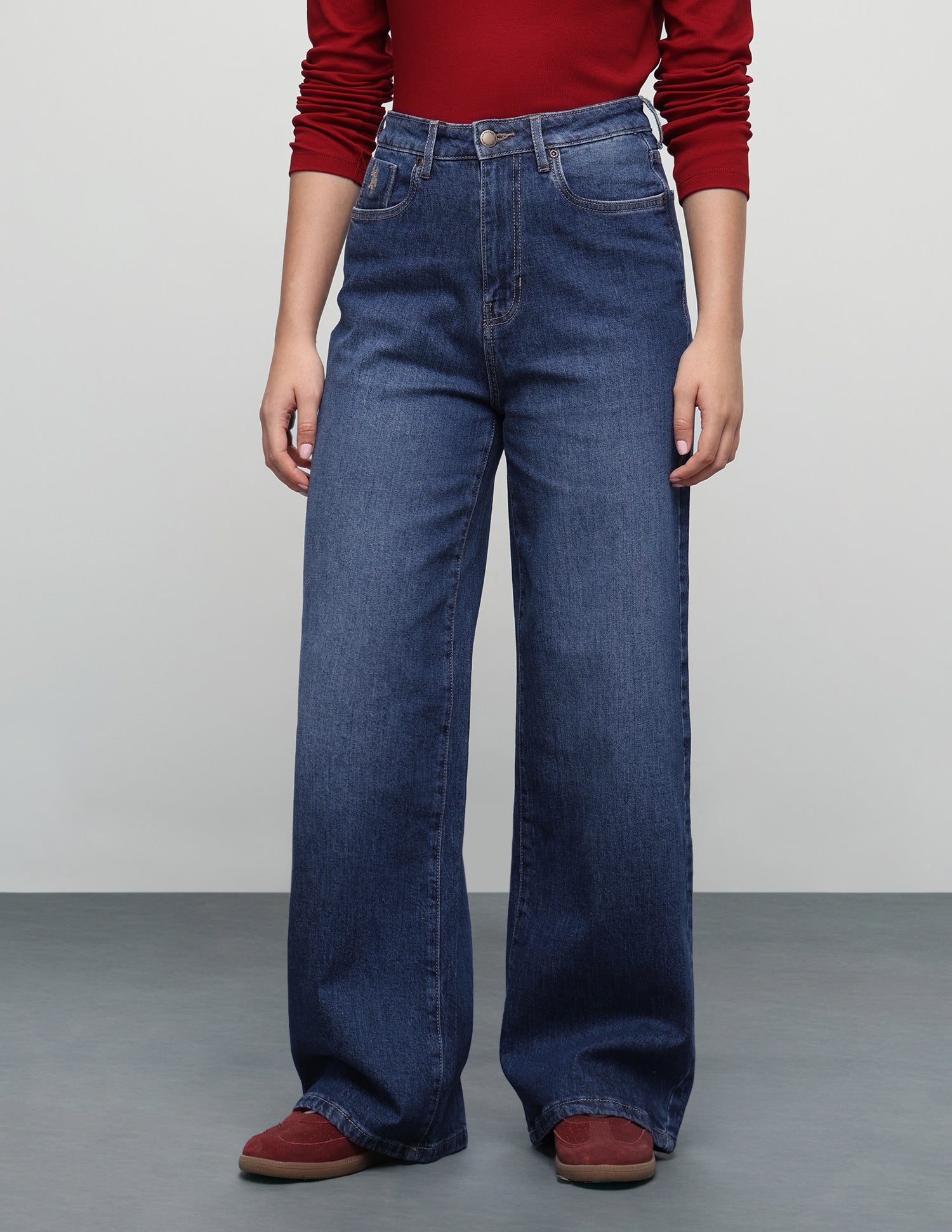 Wide Leg Fit Stone Washed Jeans Dark Blue - U.S. Polo Assn. India | Large