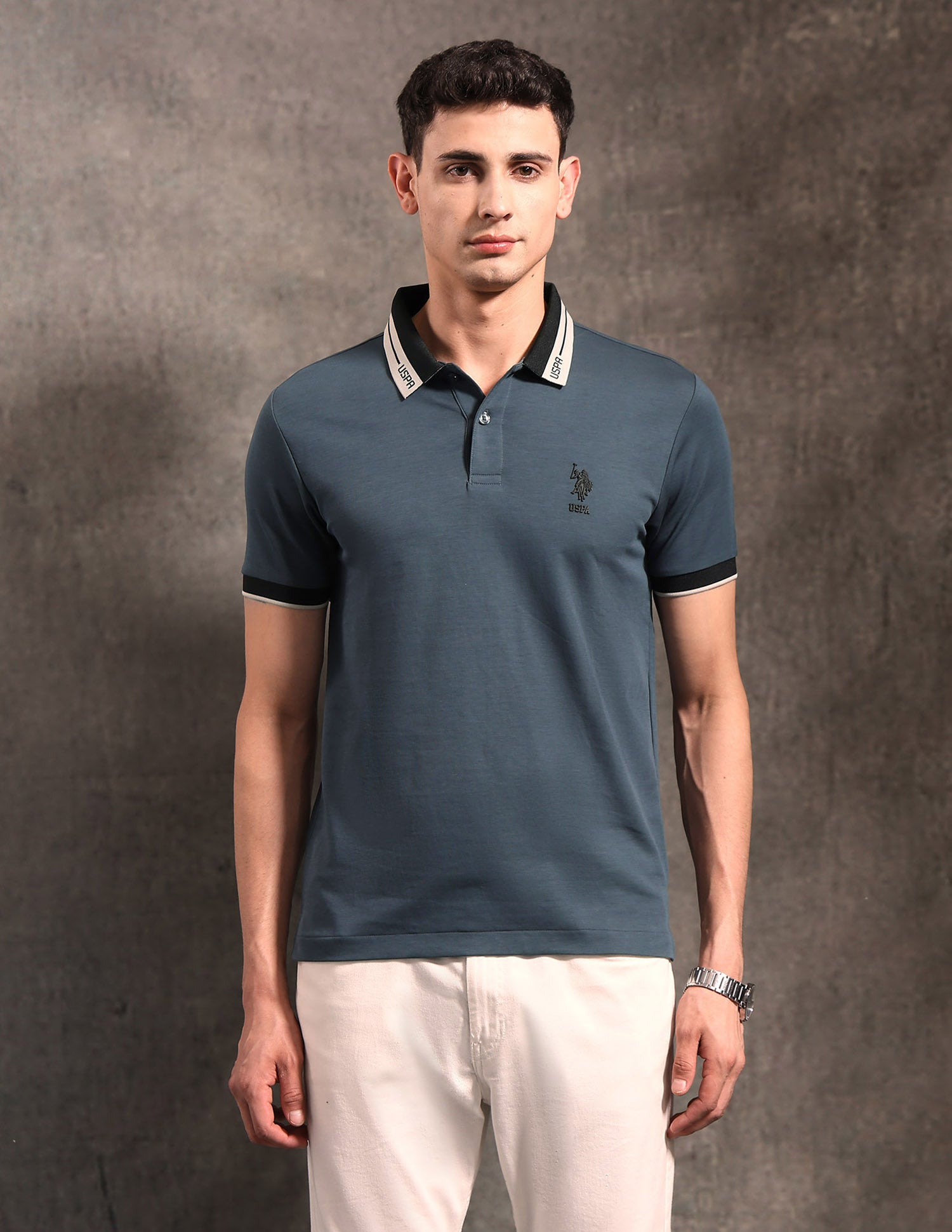 Solid Black & Gold Polo Shirt Teal - U.S. POLO ASSN. | Large