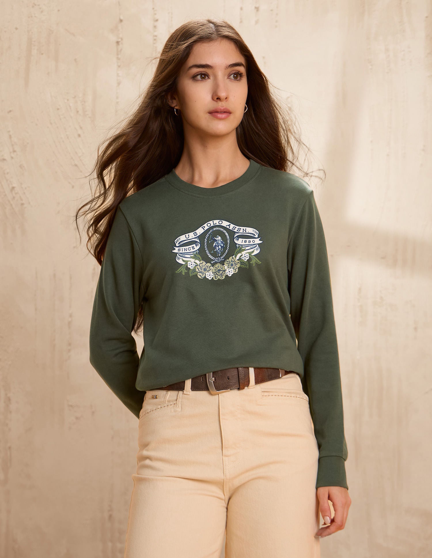 Brand Printed Regular Fit Sweatshirt Green - U.S. POLO ASSN. | Large