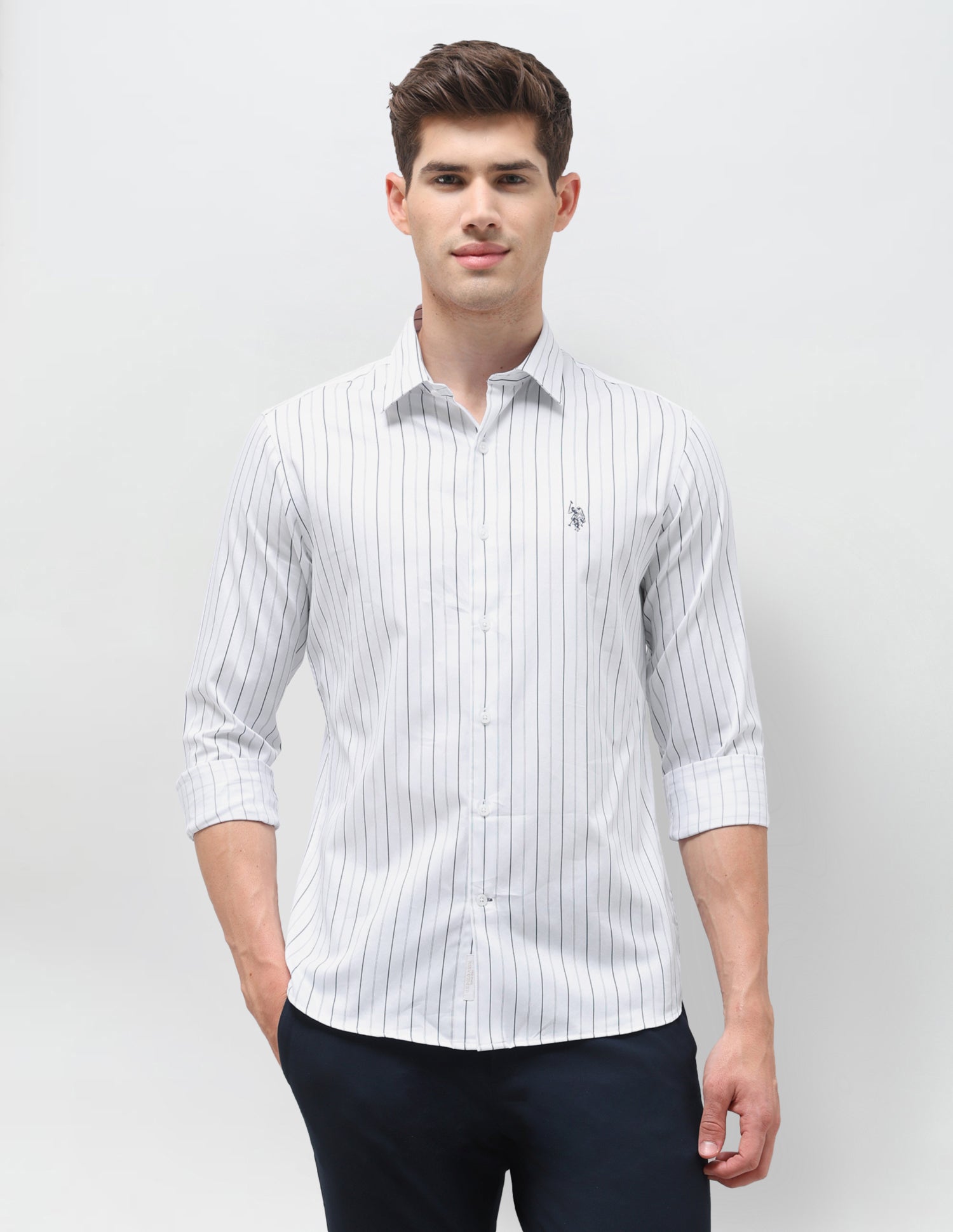 Satin Vertical Striped Shirt White - U.S. Polo Assn. India | Large