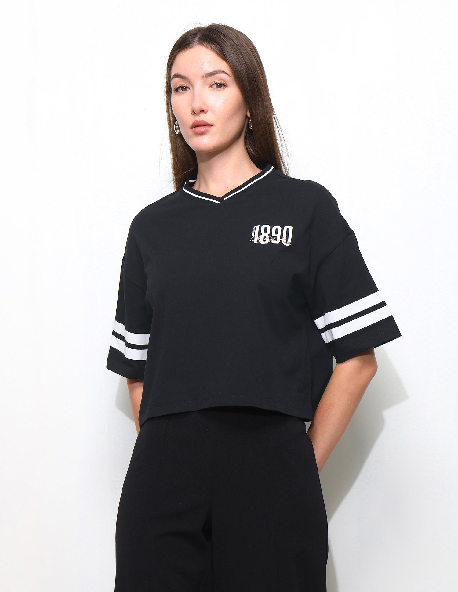 Solid Boxy Fit Varsity T-Shirt Black - U.S. Polo Assn. India | Large