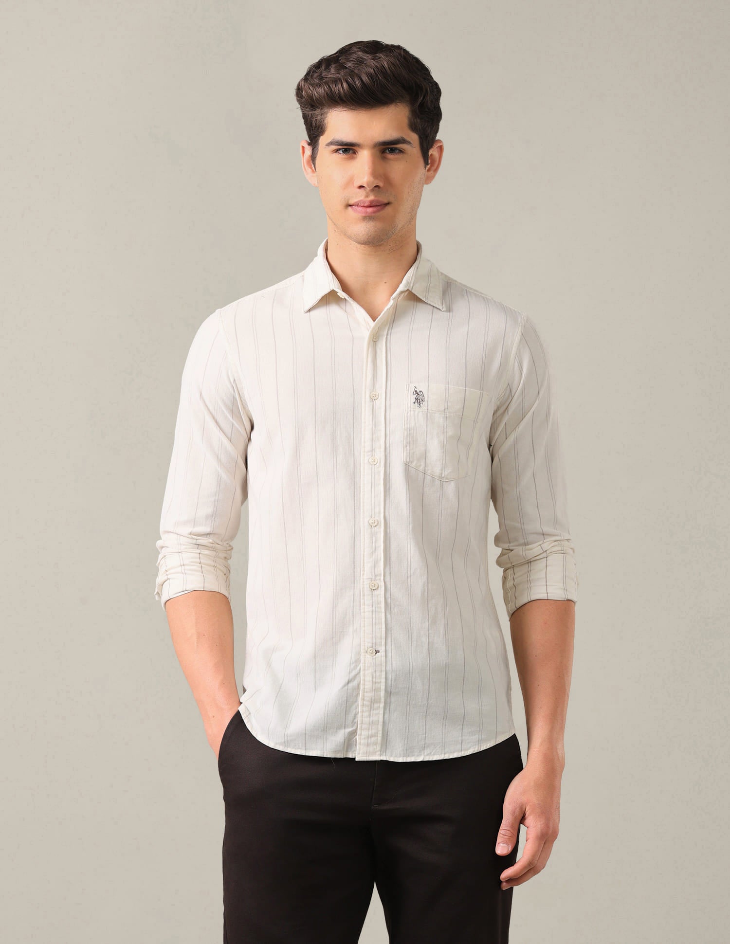 Tailored Fit Corduroy Shirt White - U.S. Polo Assn. India | Large