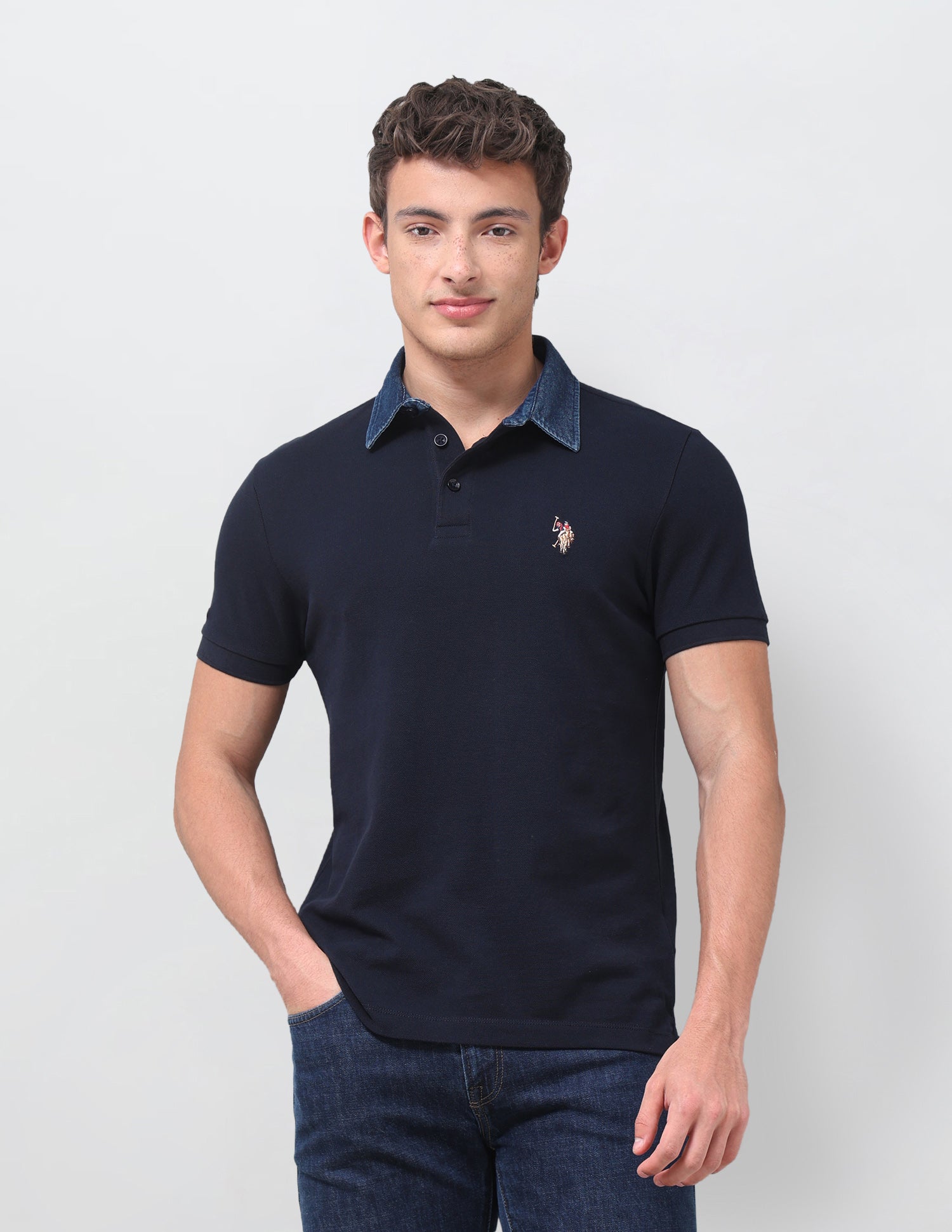 Solid Slim Fit Polo Shirt Navy - U.S. Polo Assn. India | Large