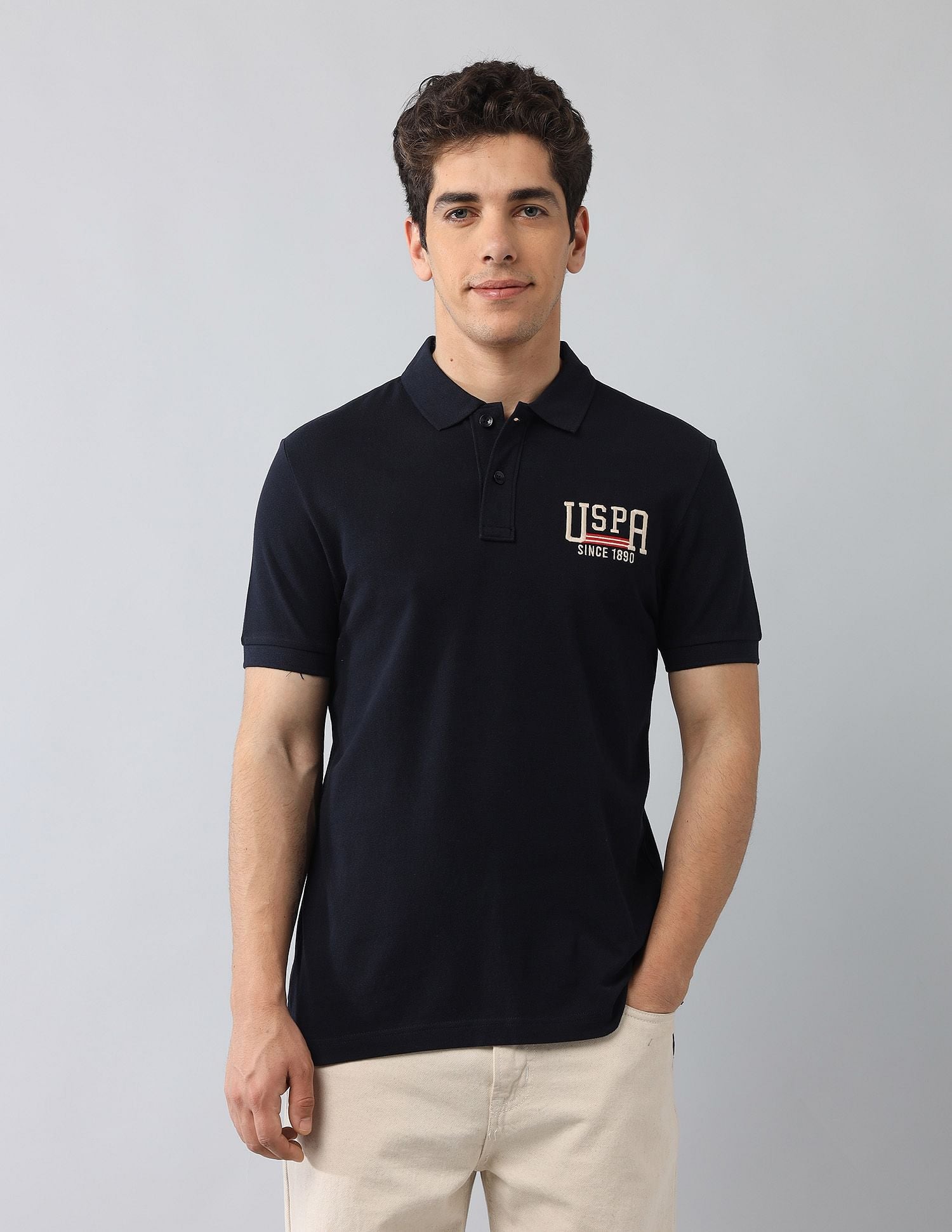 Muscle Fit Brand Printed Polo Shirt Navy - U.S. Polo Assn. India | Large
