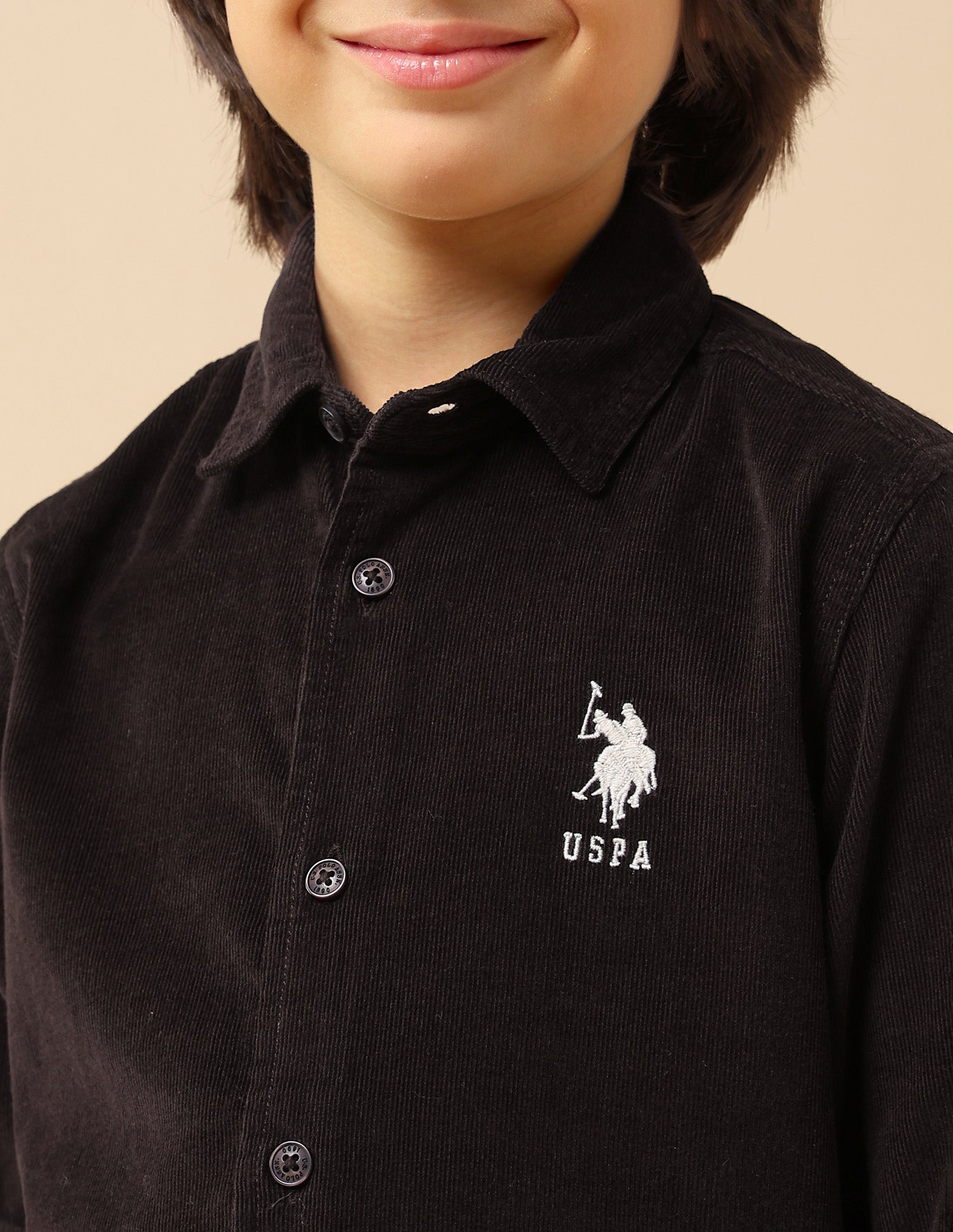 Boys Solid Corduroy Shirt Dark Brown - U.S. POLO ASSN. | Large