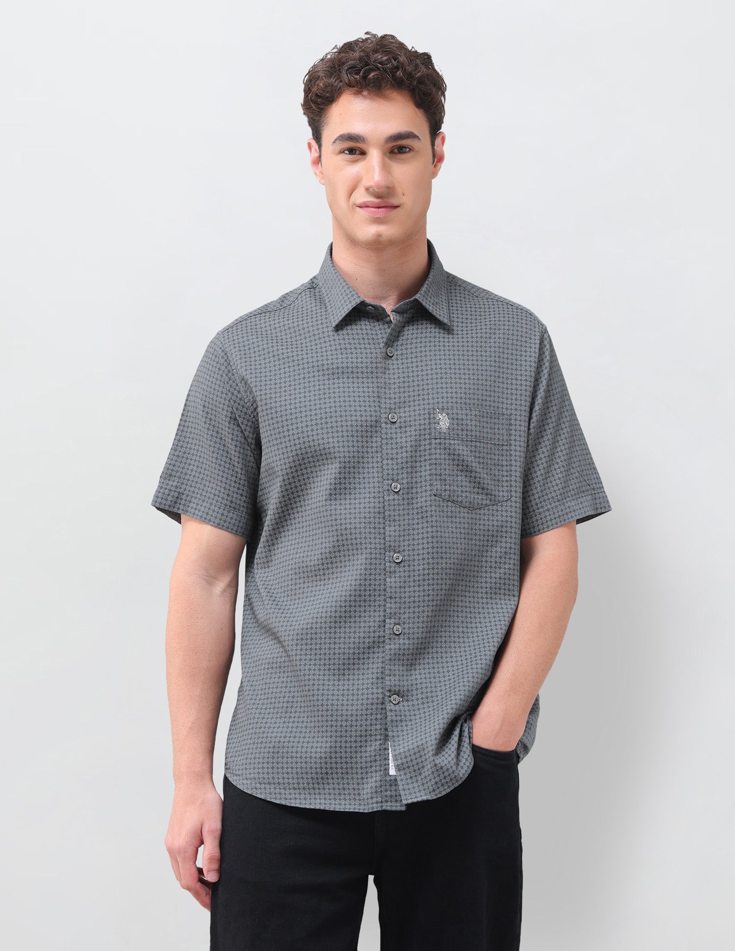 Geometric Printed Regular Fit Shirt Dark Grey - U.S. Polo Assn. India | Large