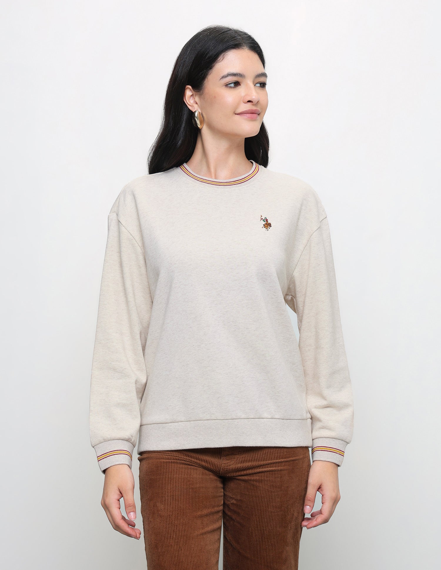 Solid Relaxed Fit Sweatshirt Beige - U.S. Polo Assn. India | Large