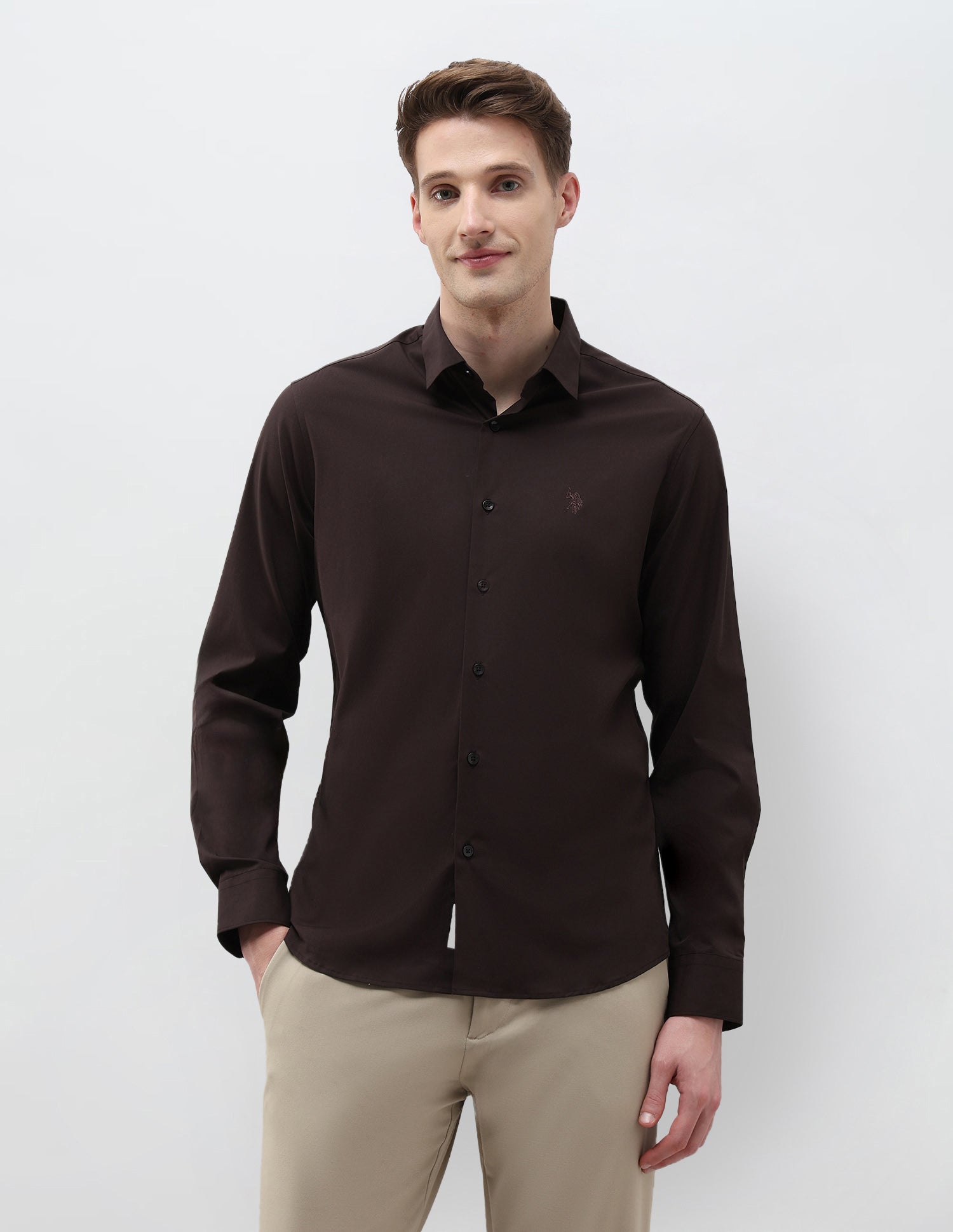 Solid Tailored Fit Shirt Choco - U.S. Polo Assn. India | Large
