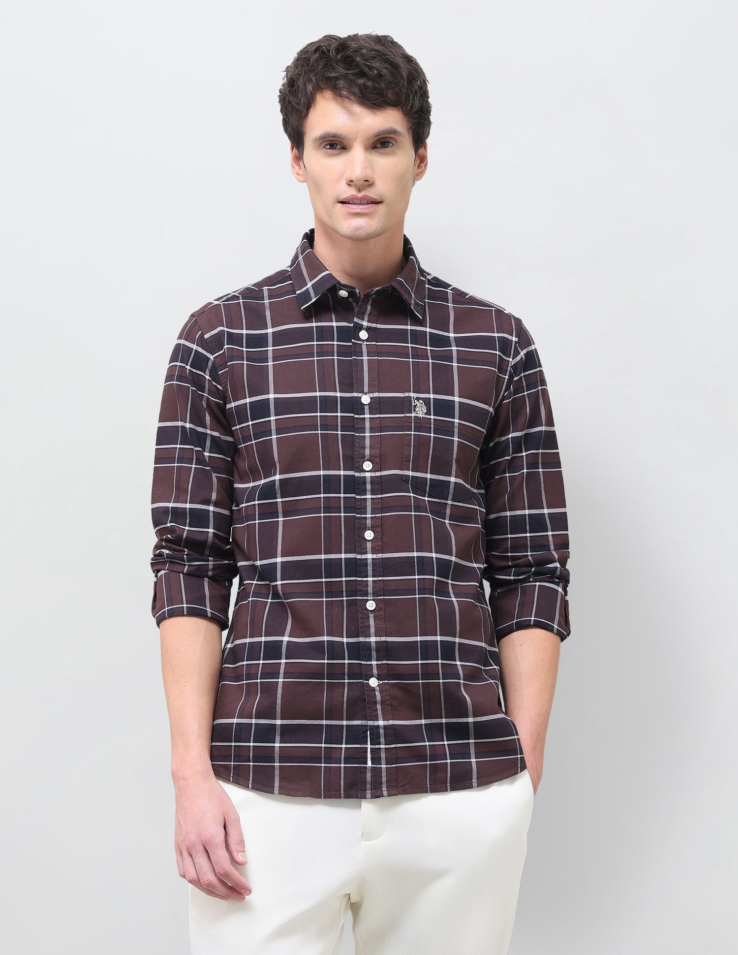 Oxford Grid Tattersall Checked Shirt Burgundy - U.S. Polo Assn. India | Large