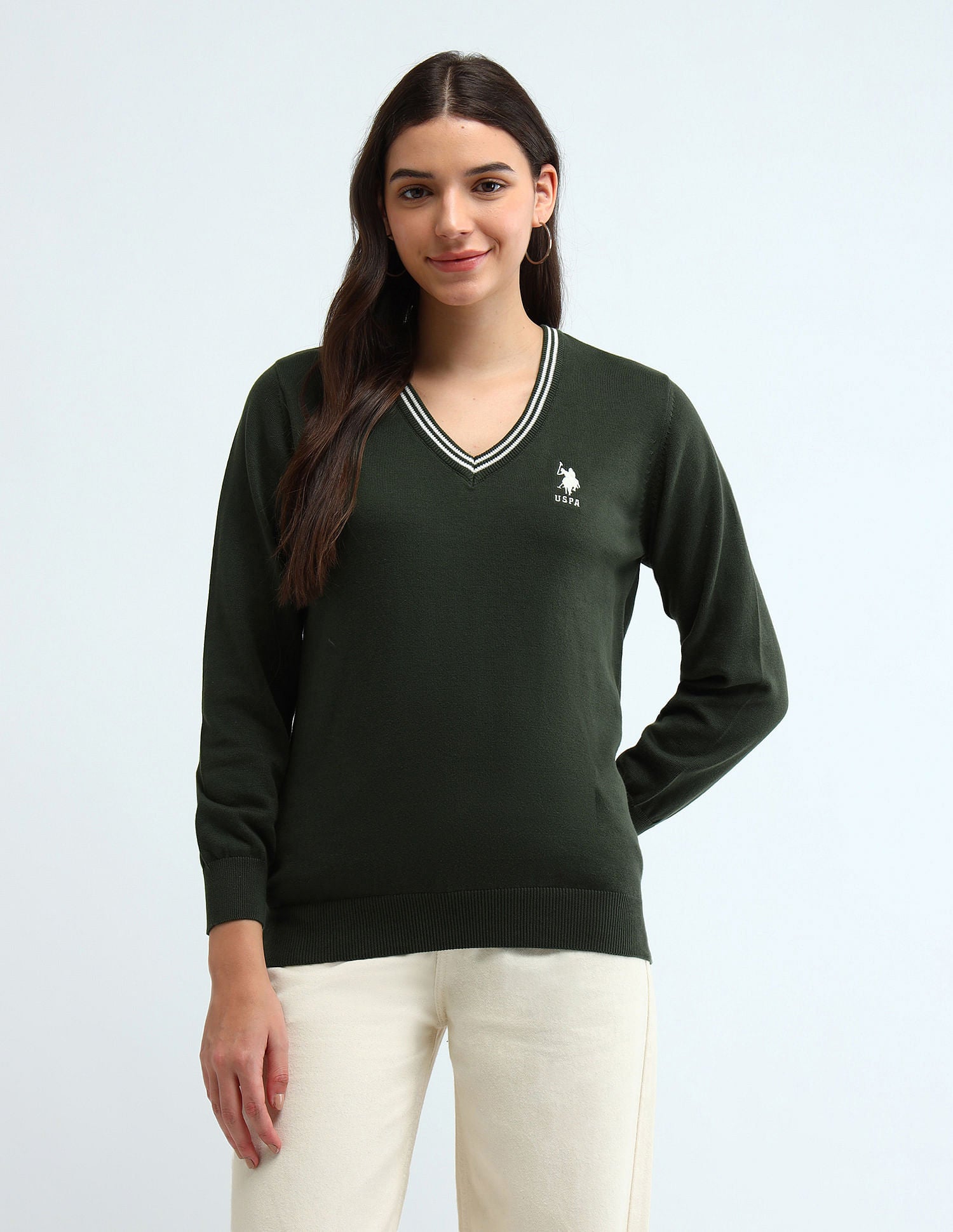 Pure Cotton Regular Fit Sweater Olive - U.S. POLO ASSN. | Large