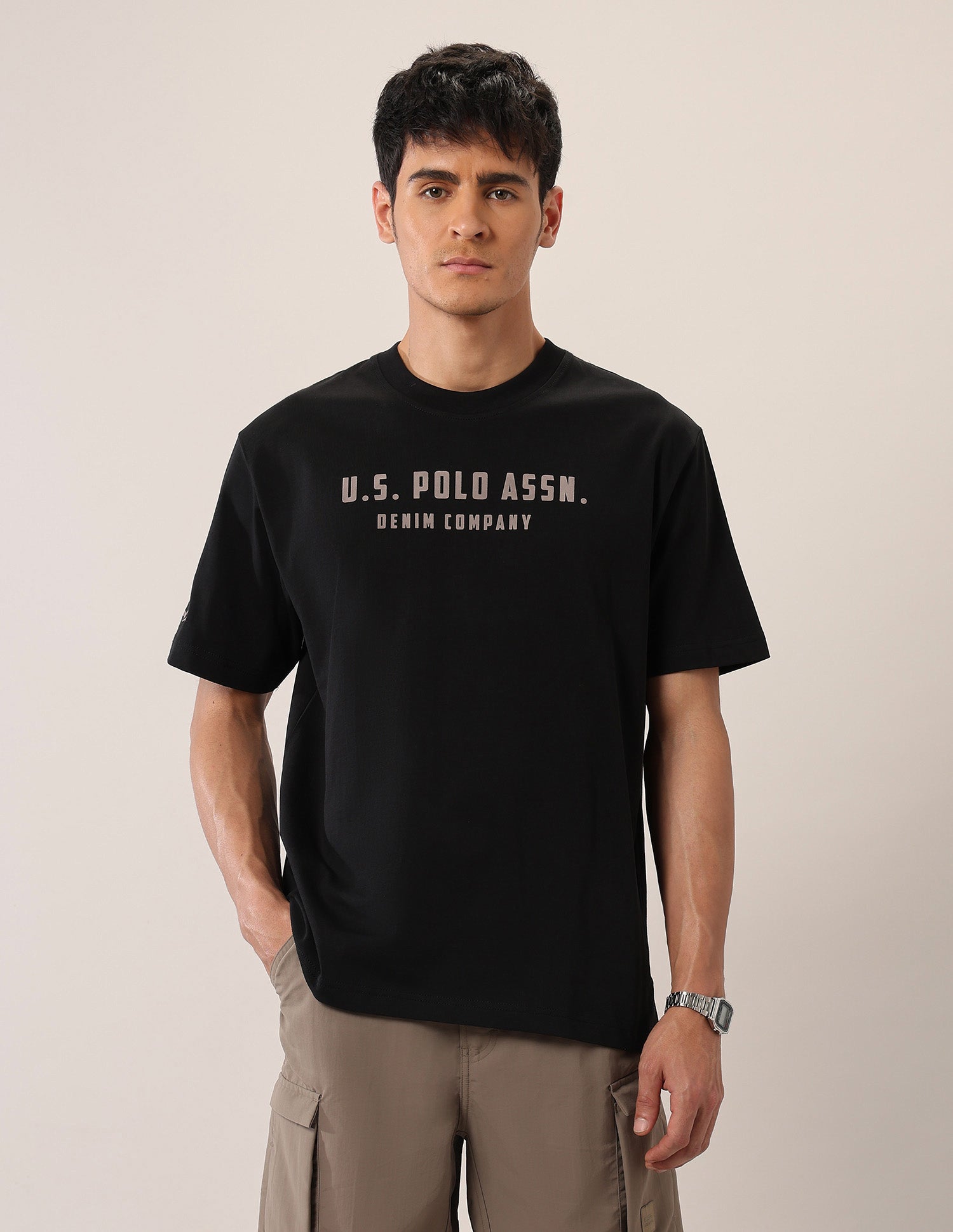 Brand Printed Oversized Fit T-Shirt Black - U.S. Polo Assn. India | Large
