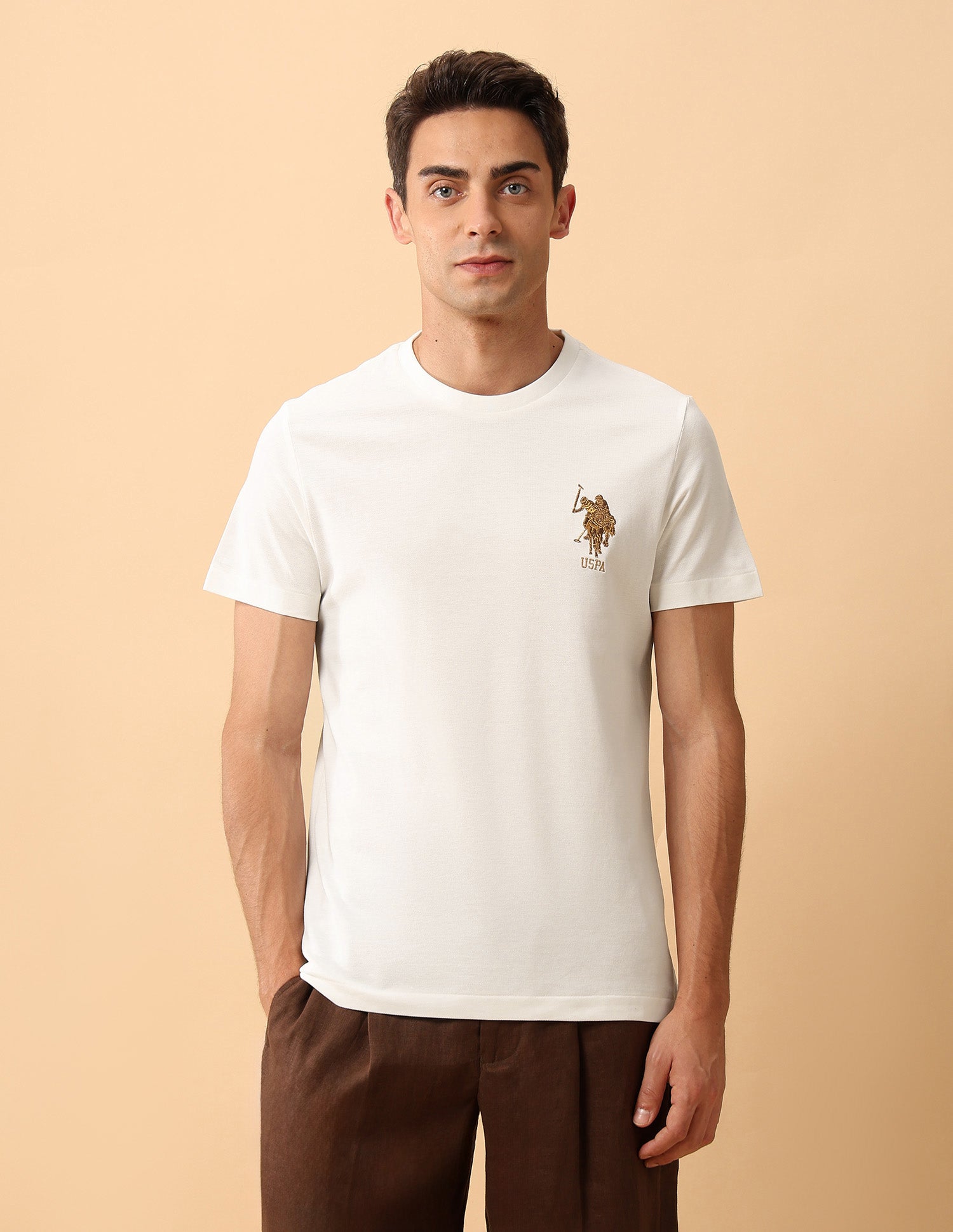 Pacho X Slim Fit Pure Cotton T-Shirt Off White - U.S. Polo Assn. India | Large