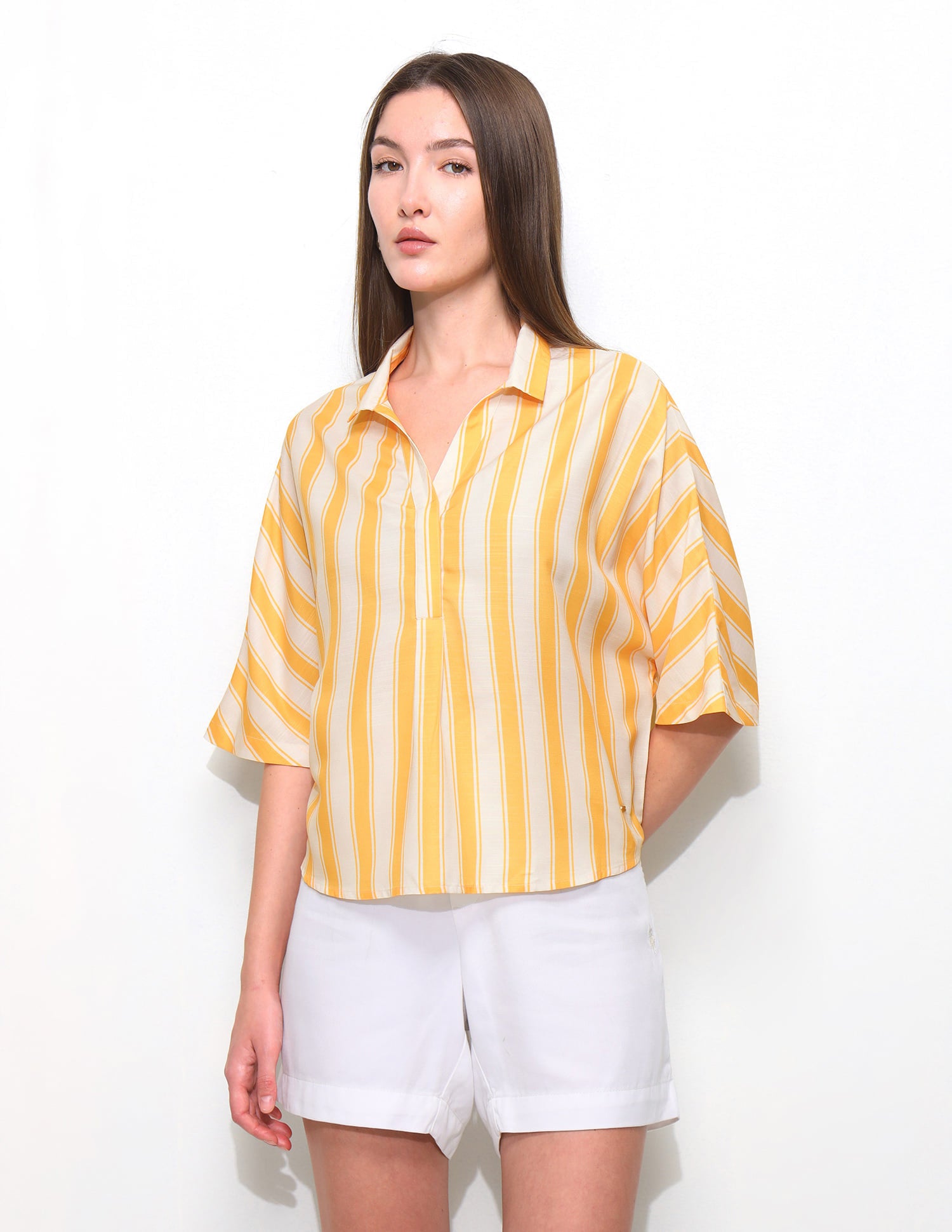 Vertical Striped Elbow Sleeve Top Yellow - U.S. Polo Assn. India | Large