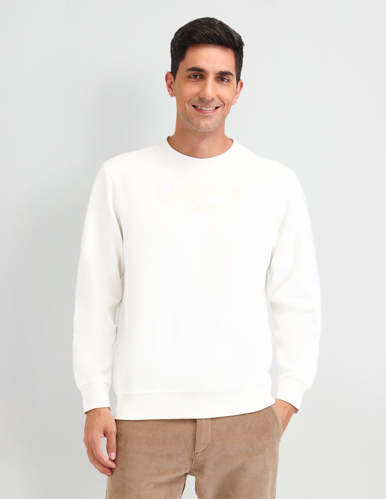 Brand Printed Regular Fit Sweatshirt Ivory - U.S. Polo Assn. India | Large