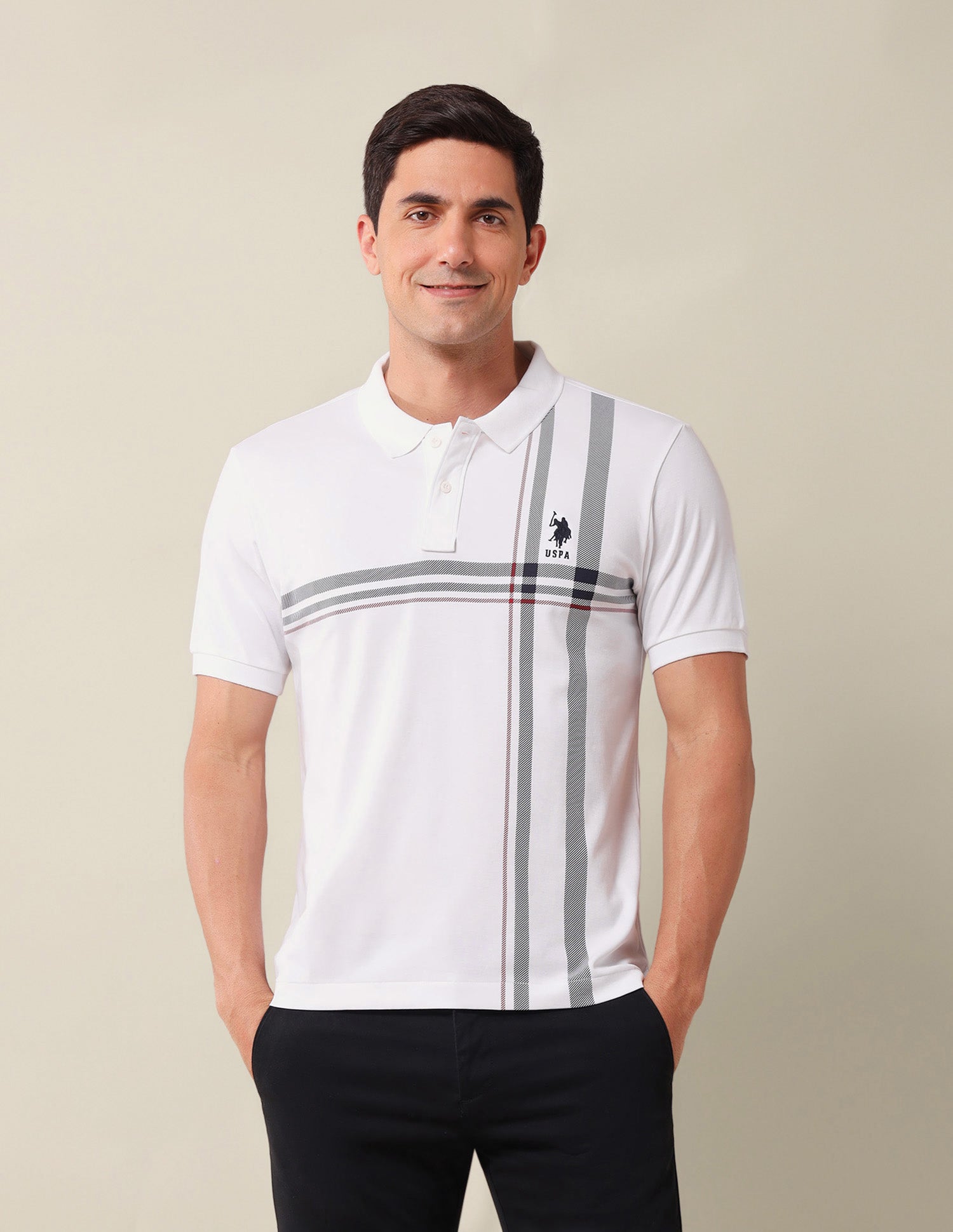 Horizontal Striped Slim Fit Polo Shirt White - U.S. Polo Assn. India | Large