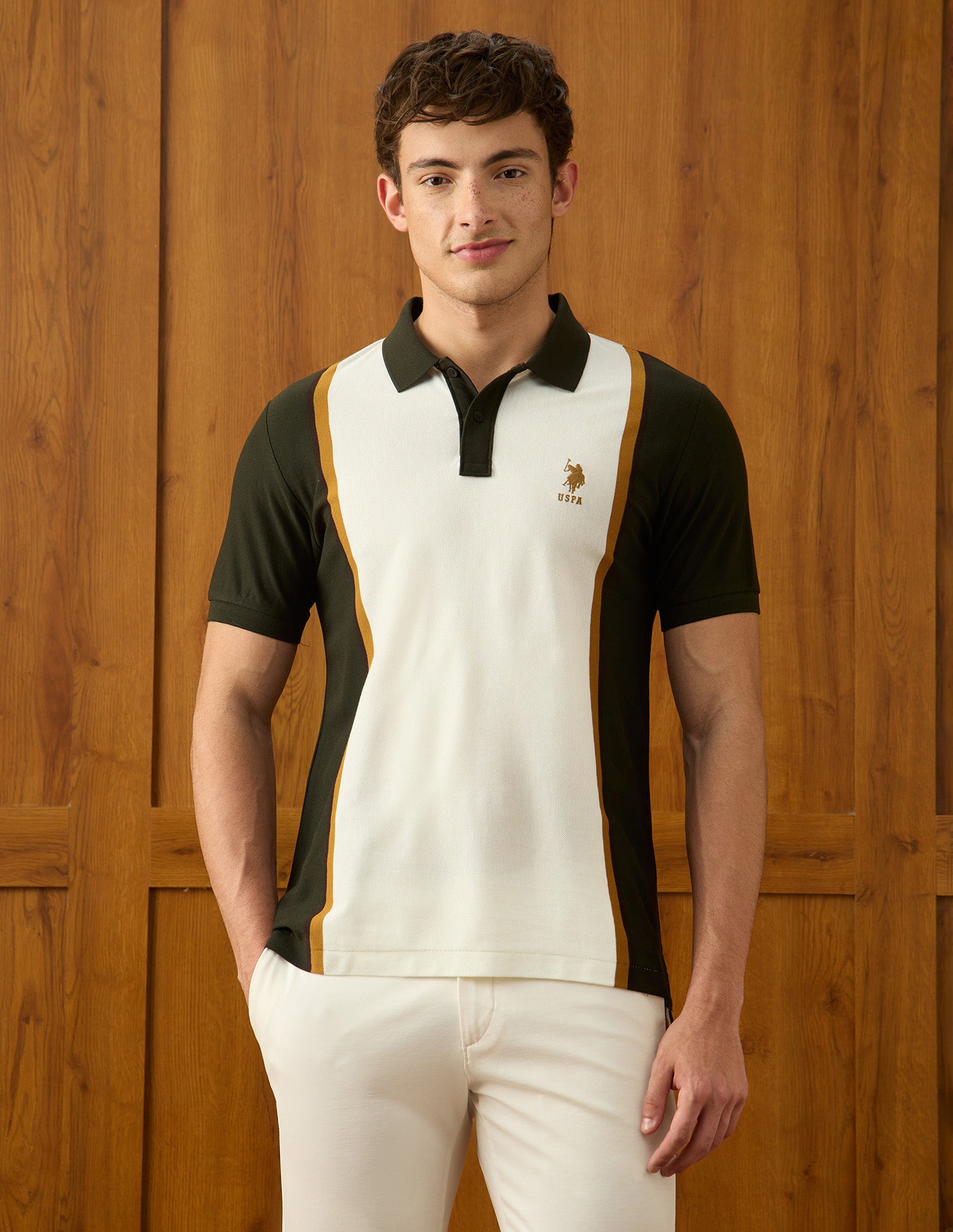 Colourblocked Slim Fit Polo Shirt Olive - U.S. Polo Assn. India | Large