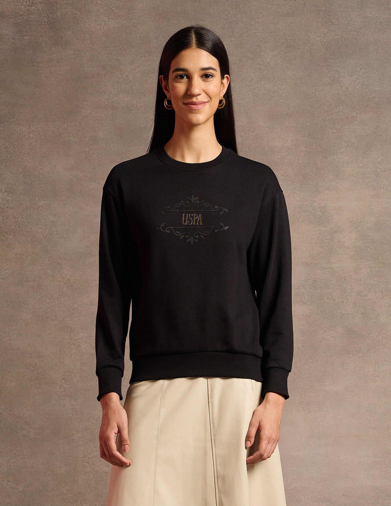 Brand Printed Regular Fit Sweatshirt Black - U.S. POLO ASSN. | Large