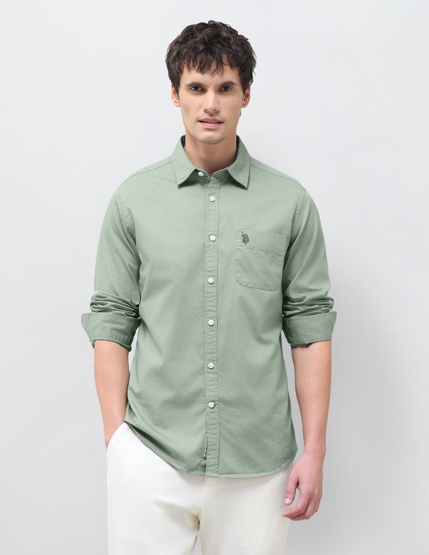 Twill Solid Shirt Light Olive - U.S. Polo Assn. India | Large