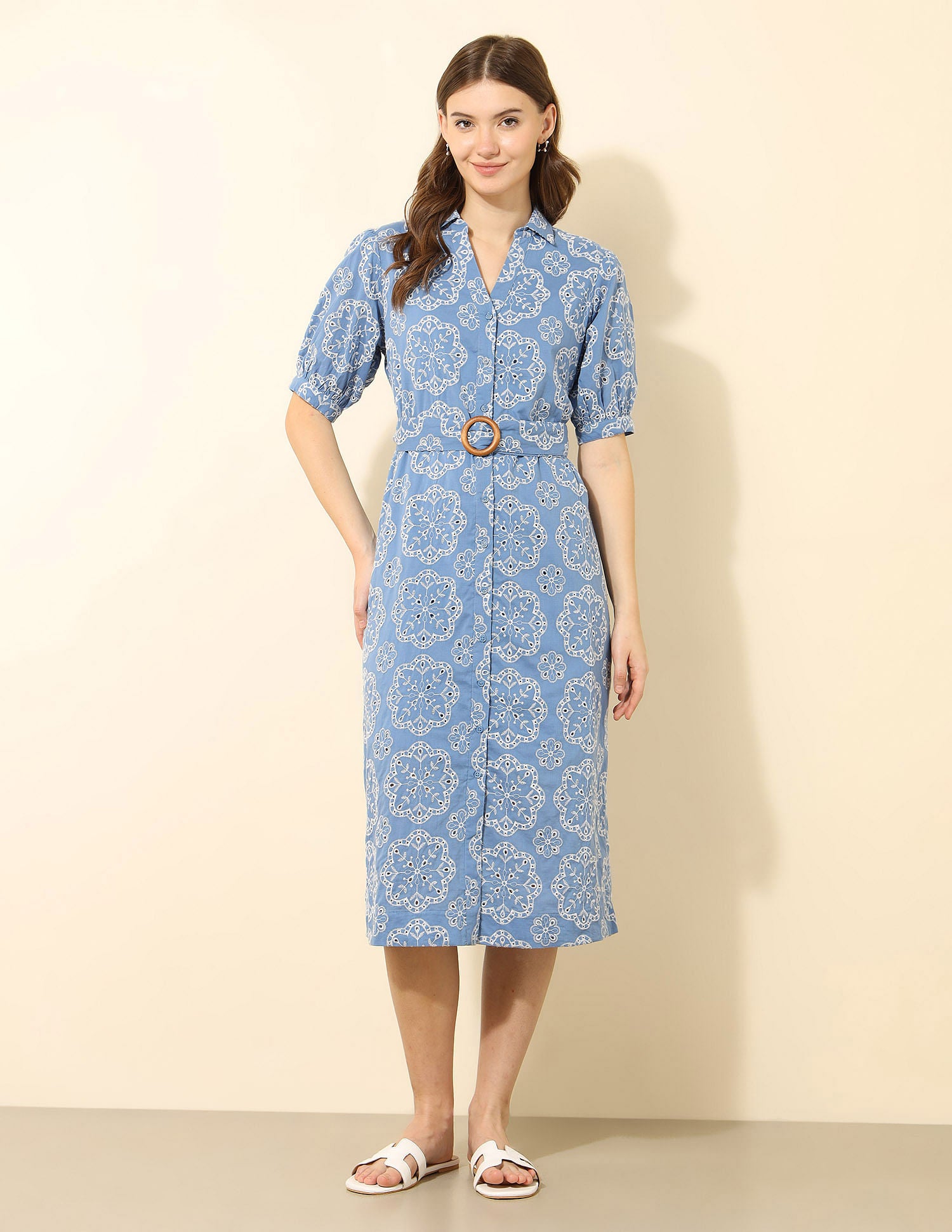 Schiffli Midi Shirt Dress Blue - U.S. Polo Assn. India | Large