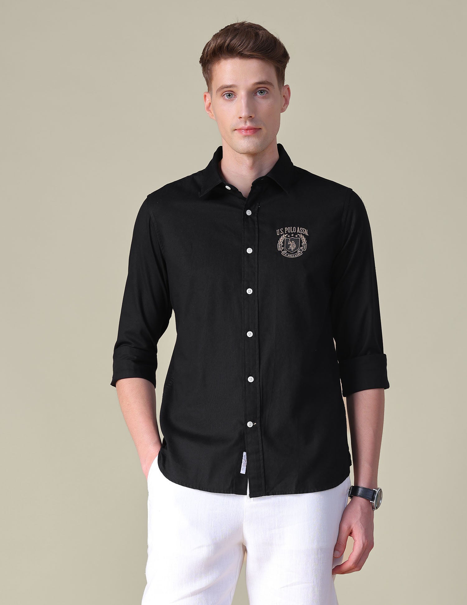 Dobby Tailored Fit Shirt Black - U.S. POLO ASSN. | Large