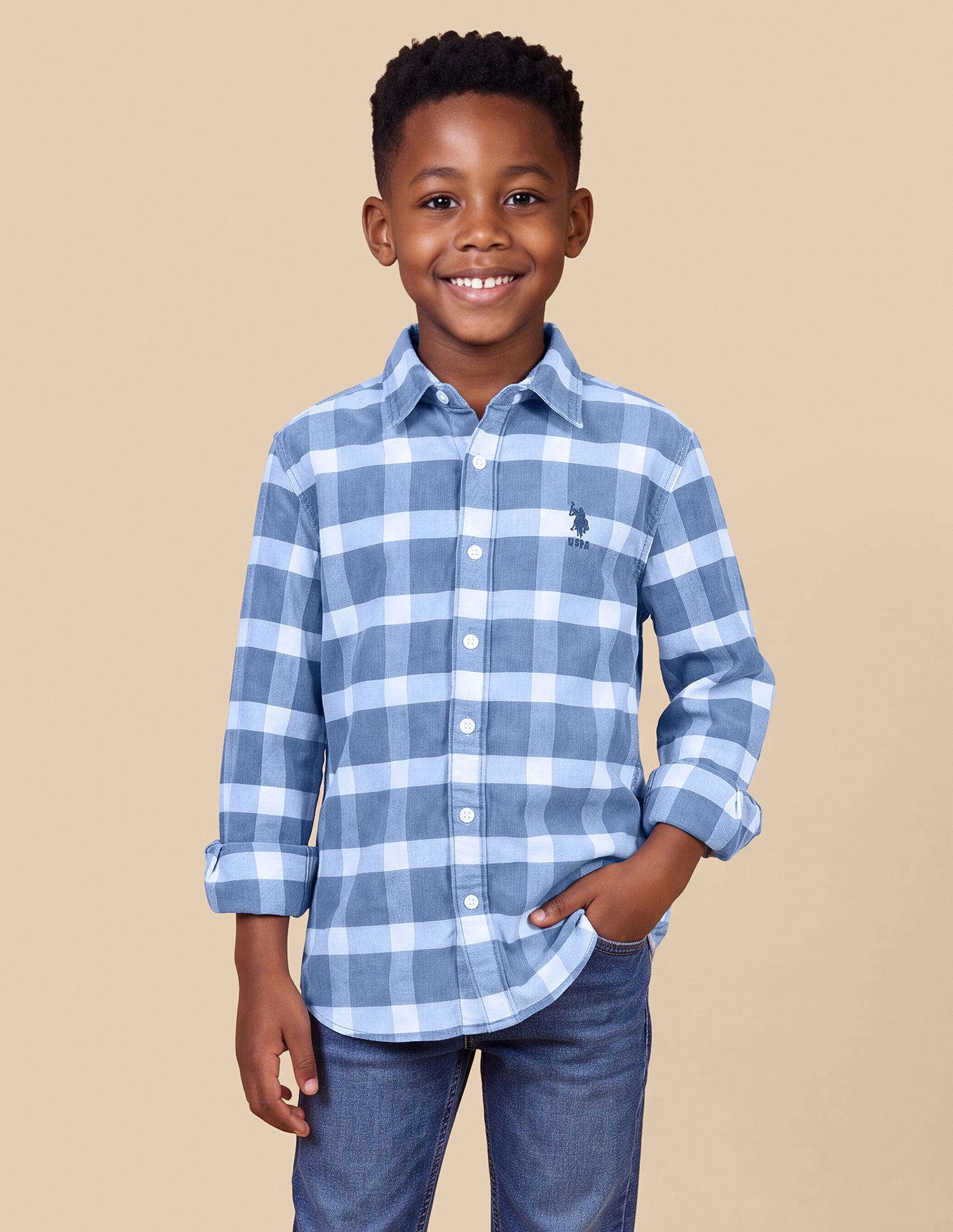 Corduroy Grid Tattersall Checked Shirt Light Blue - U.S. Polo Assn. India | Large