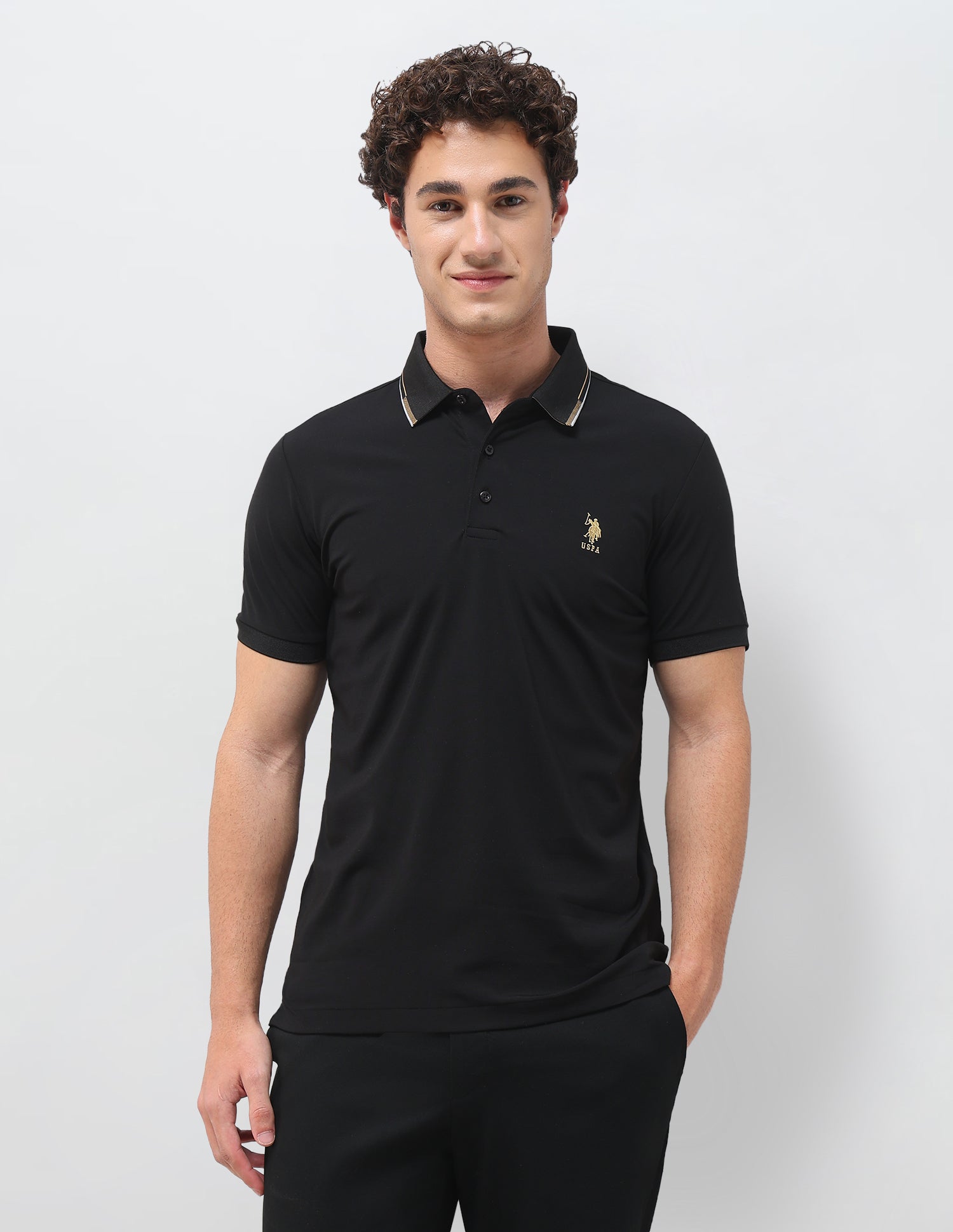 Solid Slim Fit Polo Shirt Black - U.S. Polo Assn. India | Large