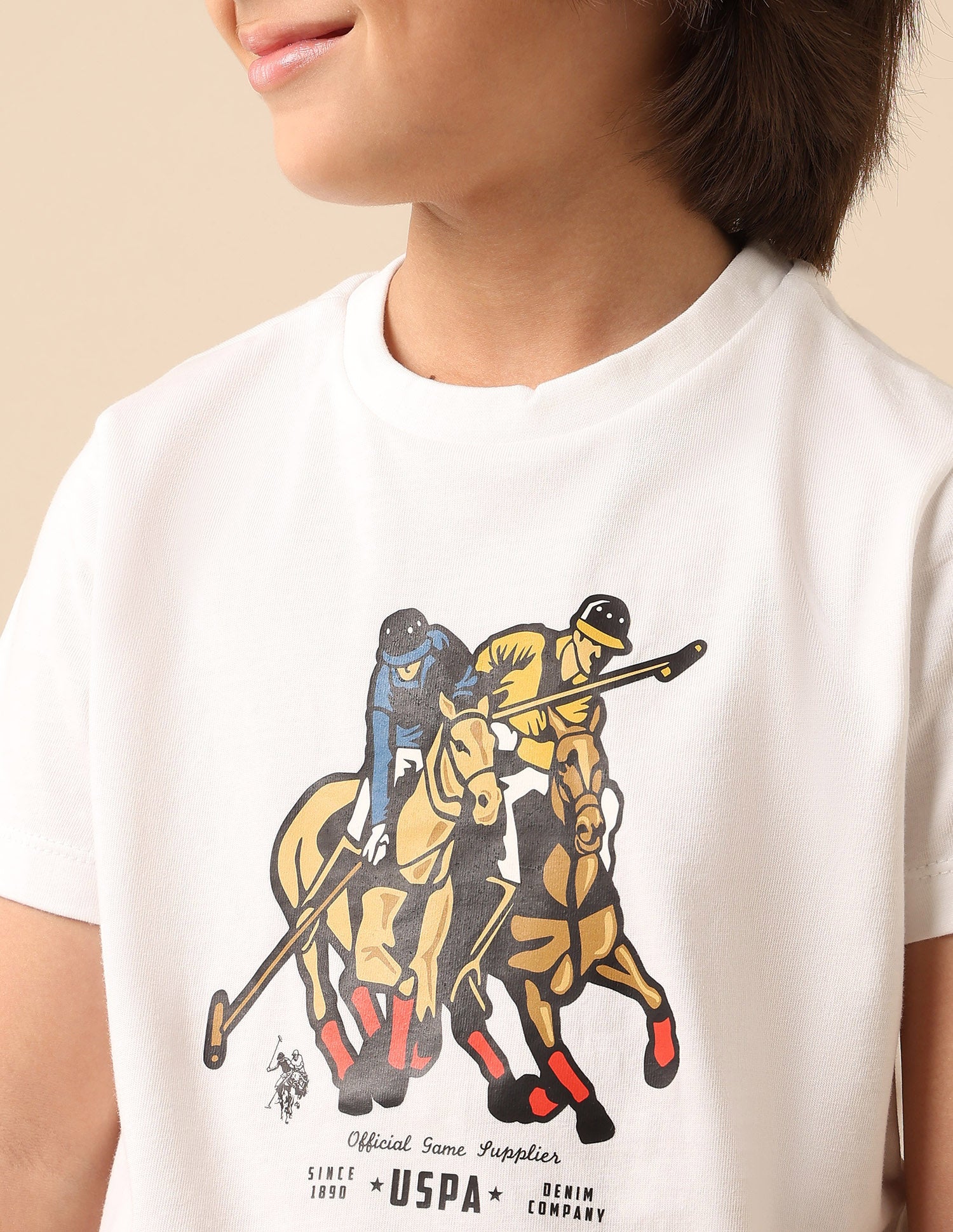 Boys Pure Cotton Graphic Brand Printed T Shirt White - U.S. POLO ASSN. | Large