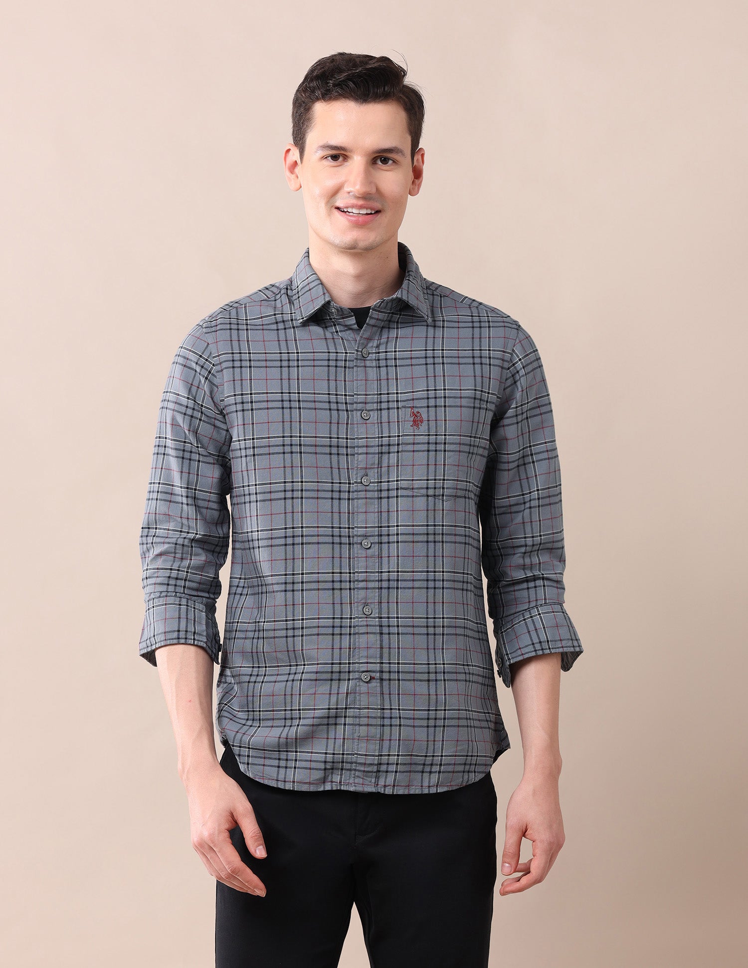 Grid Tattersall Checked Tailored Fit Oxford Shirt Grey - U.S. POLO ASSN. | Large