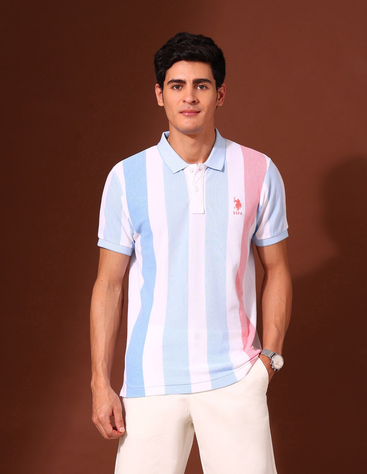 Vertical Striped Work and Wander Polo Shirt White - U.S. Polo Assn. India | Large