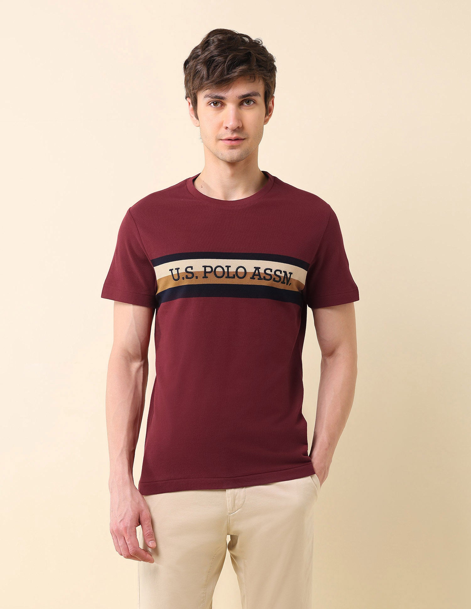 Brand Embroidered Gold Cup T-Shirt Maroon - U.S. Polo Assn. India | Large